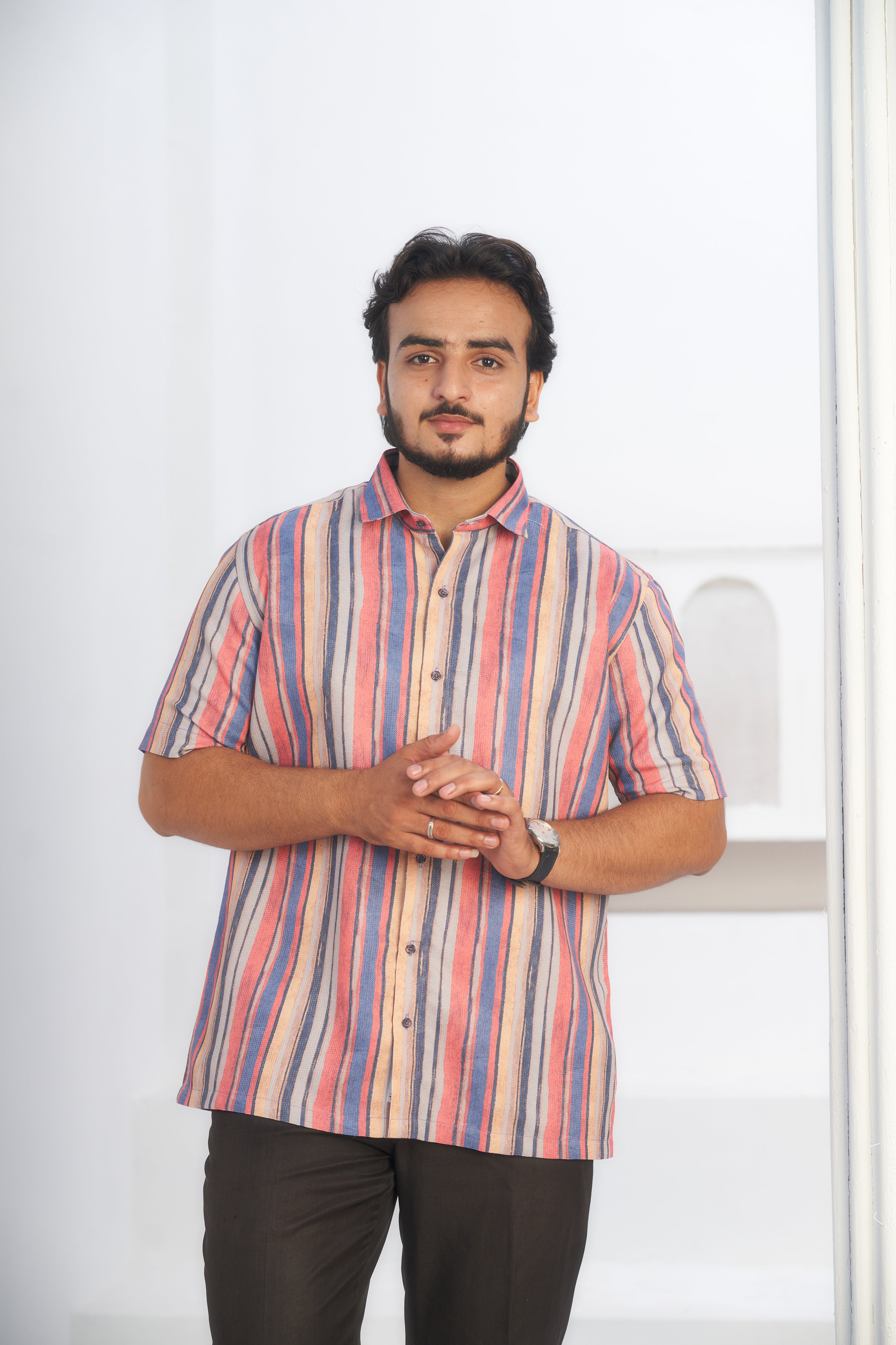 Mensoline Men's Multicolor Vertical Striped Lightweight Shirt.