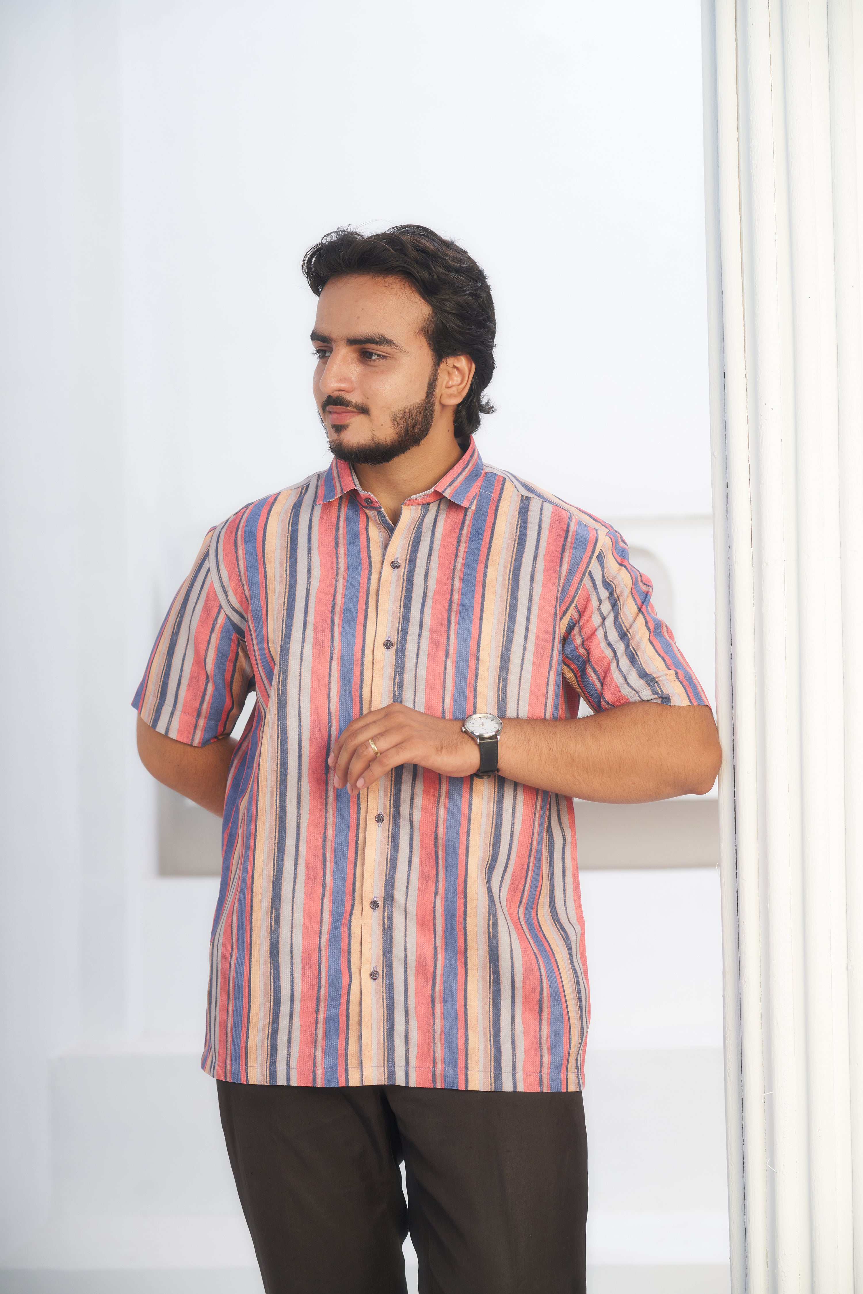 Mensoline Men's Multicolor Vertical Striped Lightweight Shirt.