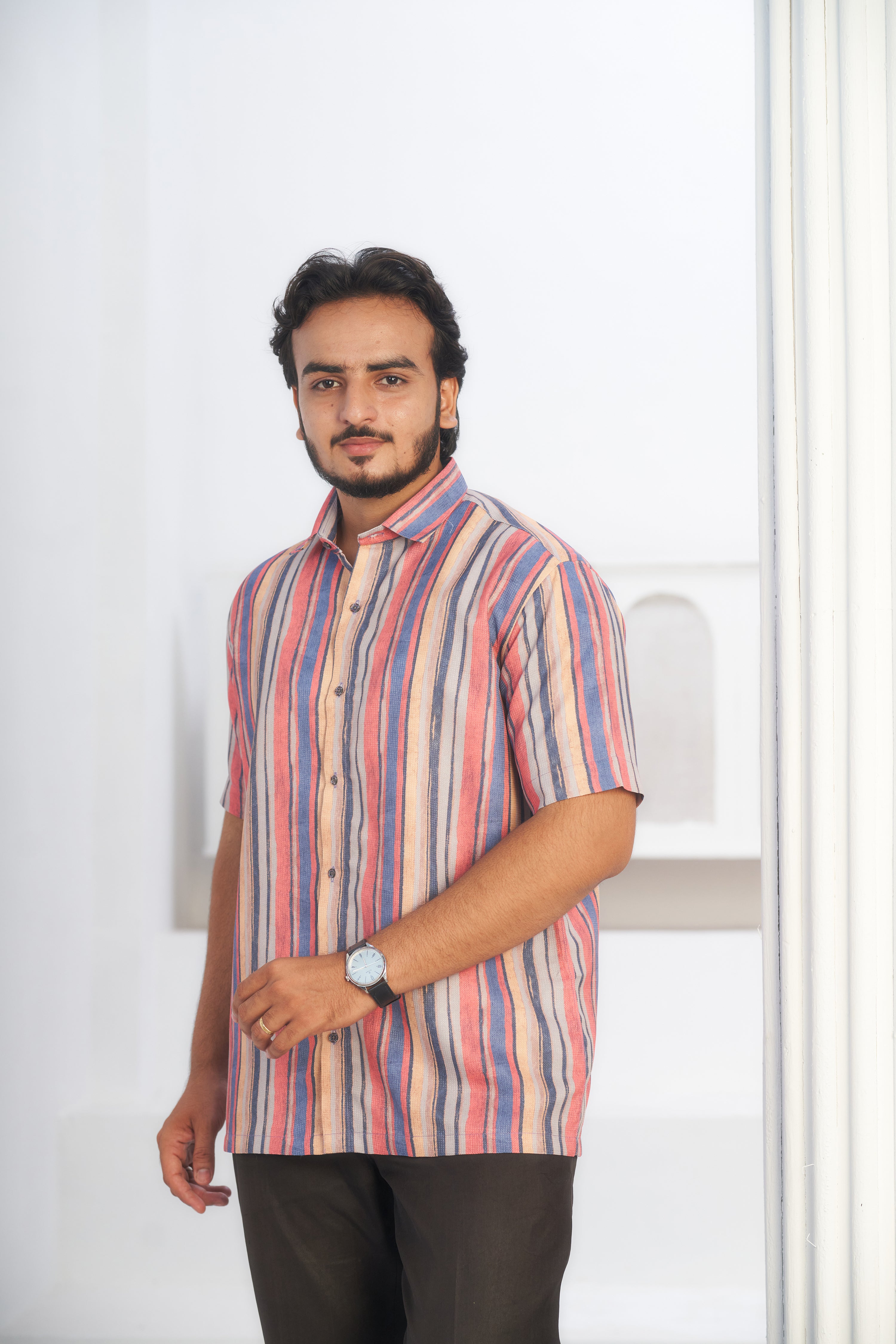 Mensoline Men's Multicolor Vertical Striped Lightweight Shirt.