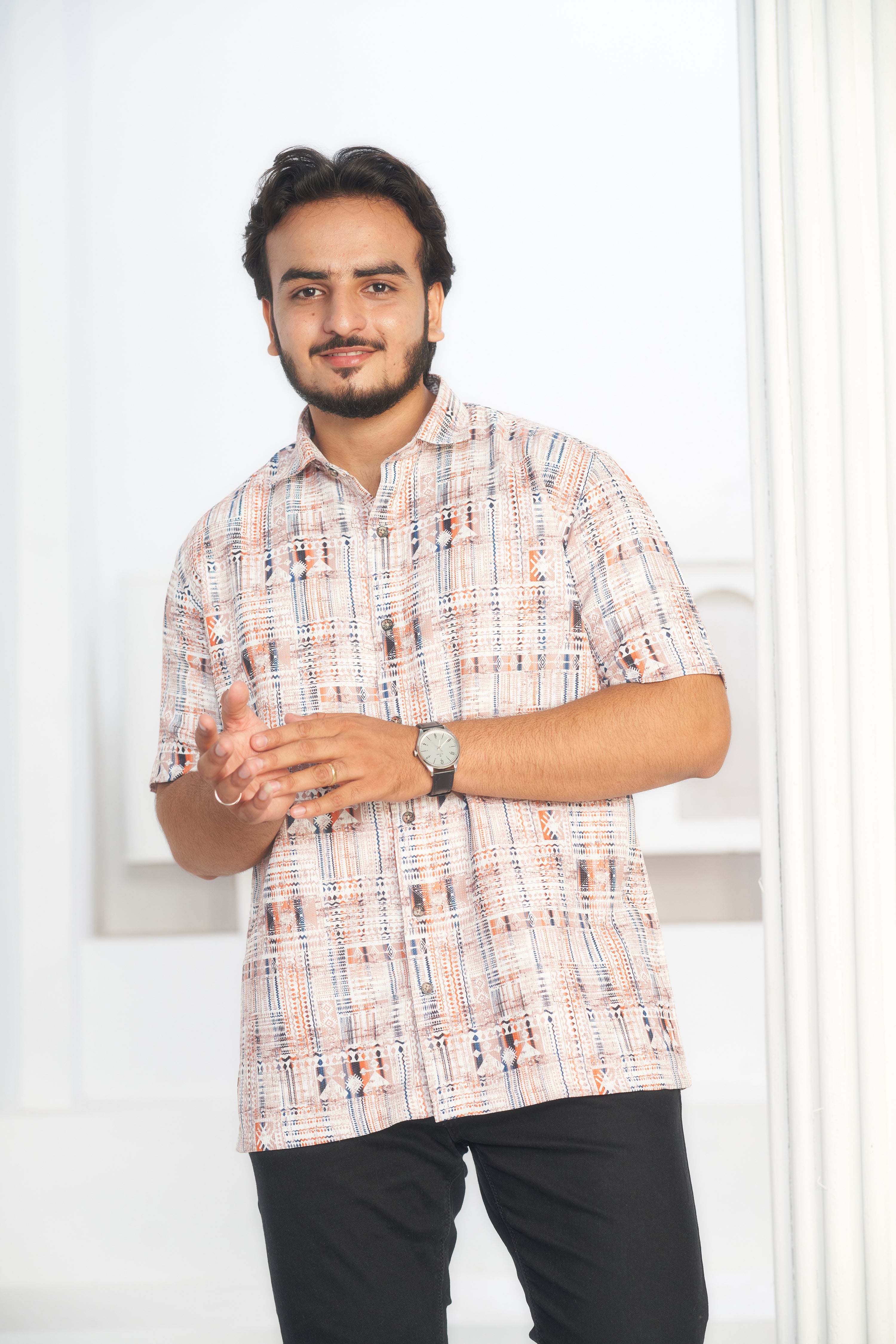 Mensoline Everyday Wear Printed Shirt Trendy Geometric Style.