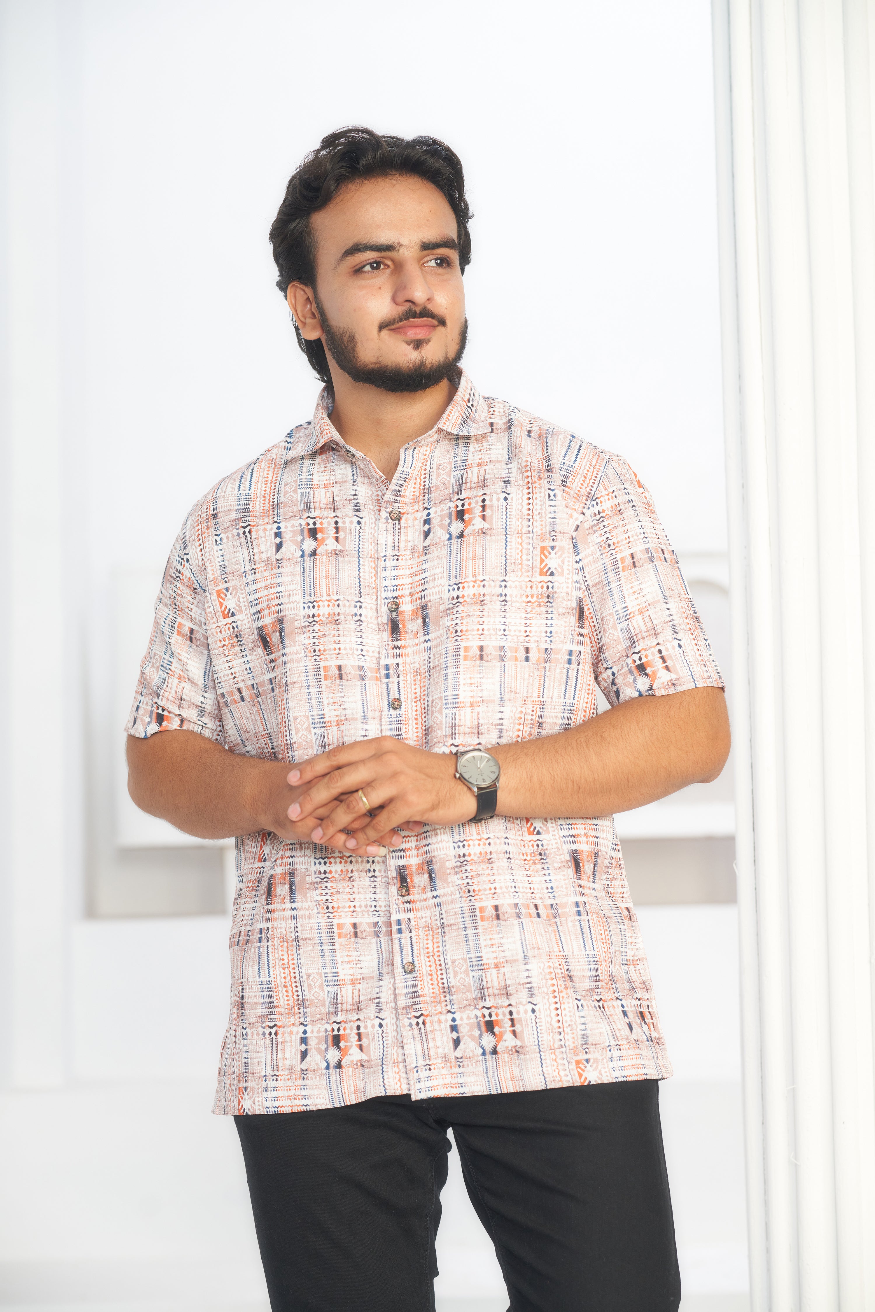 Mensoline Everyday Wear Printed Shirt Trendy Geometric Style.