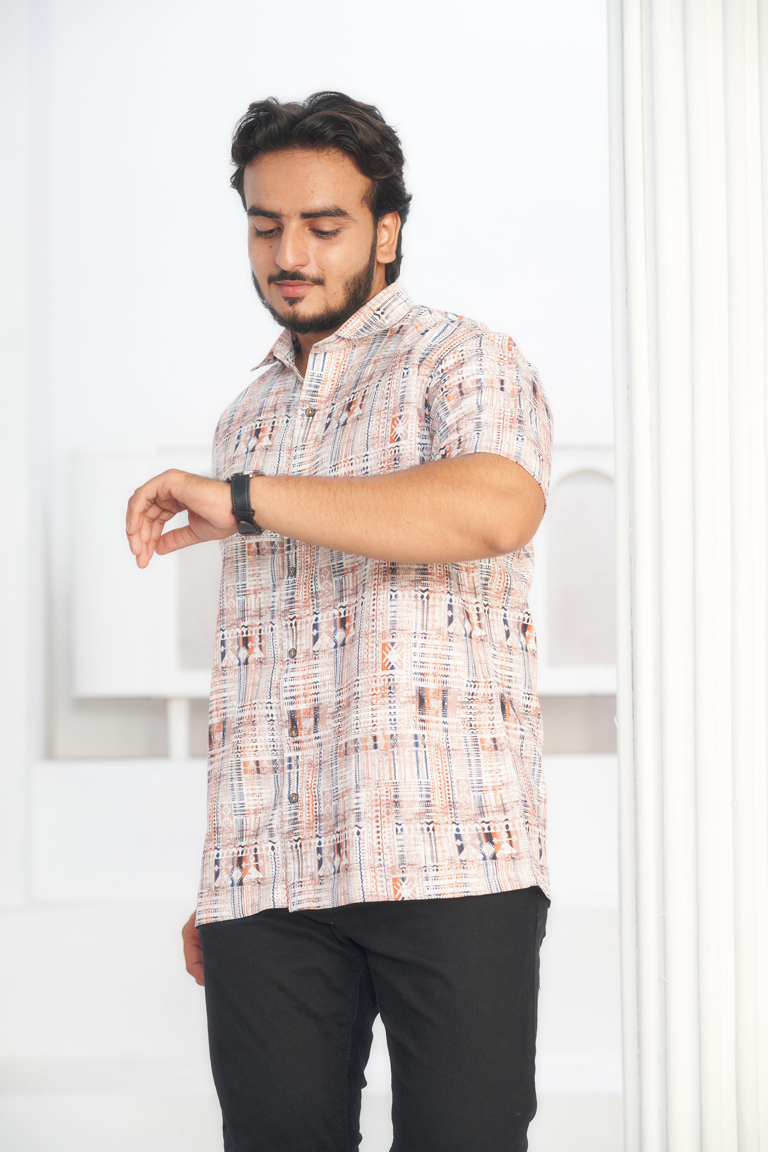 Mensoline Everyday Wear Printed Shirt Trendy Geometric Style.