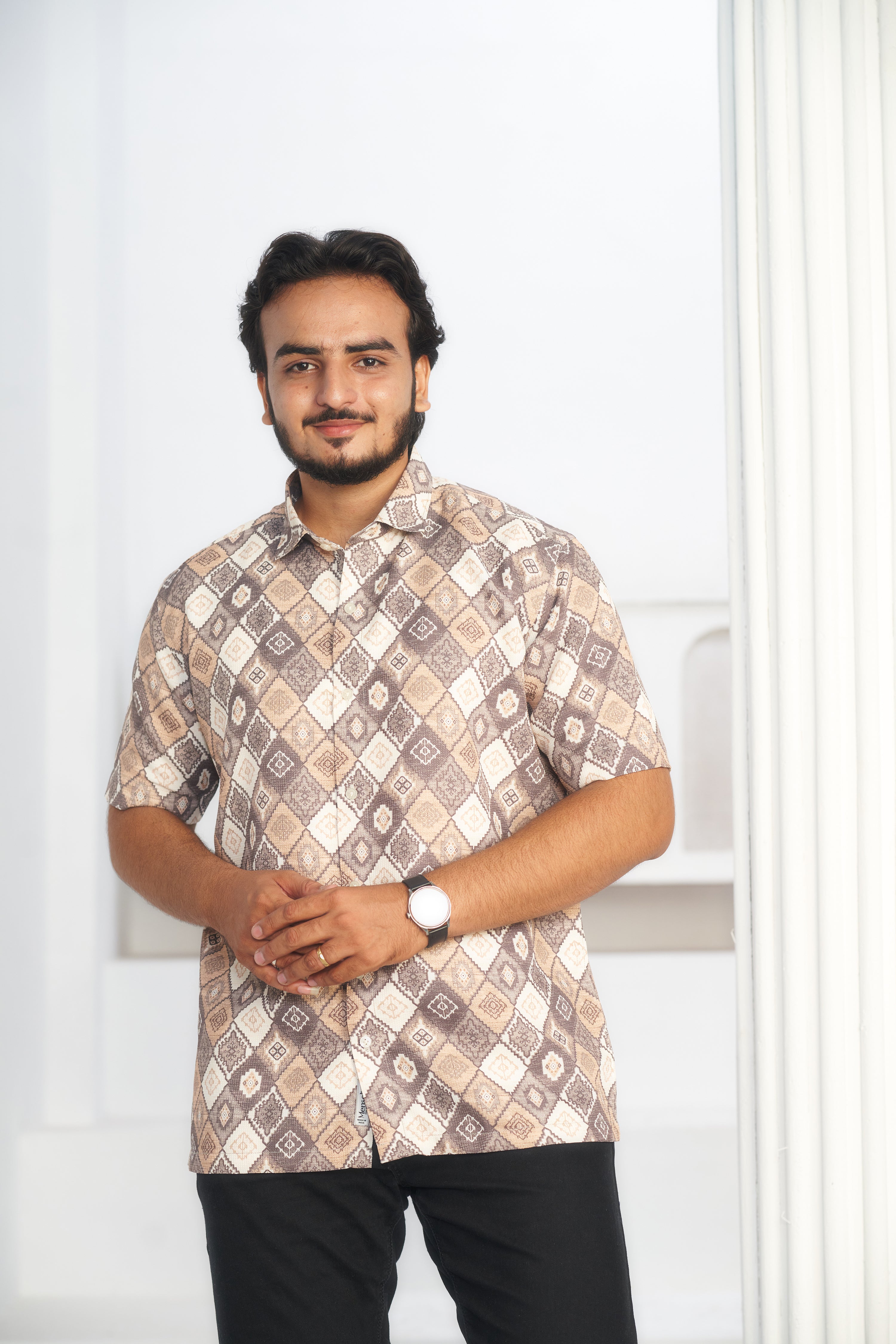 Mensoline Men's Geometric Diamond Print Blend Shirt