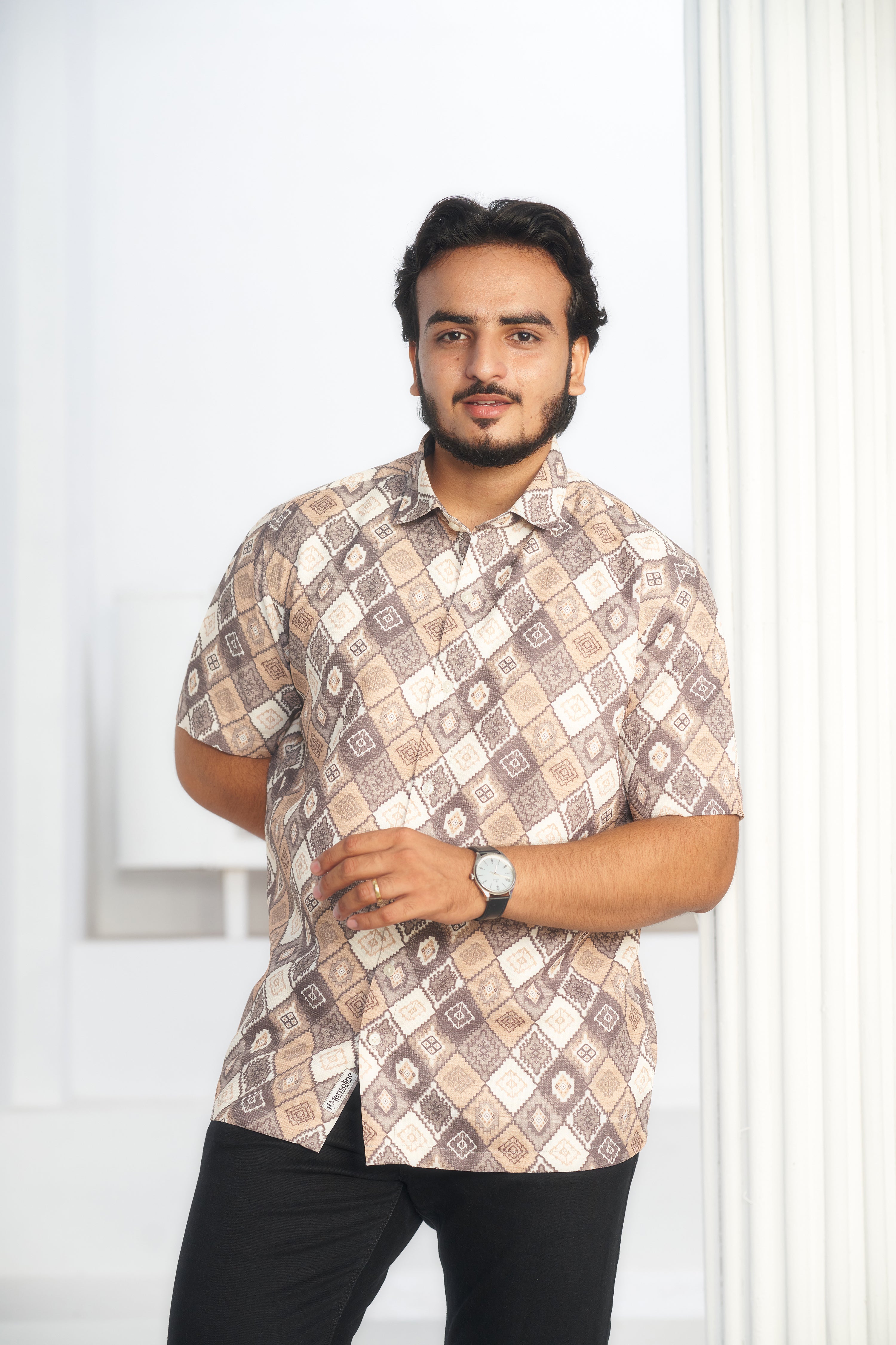 Mensoline Men's Geometric Diamond Print Blend Shirt