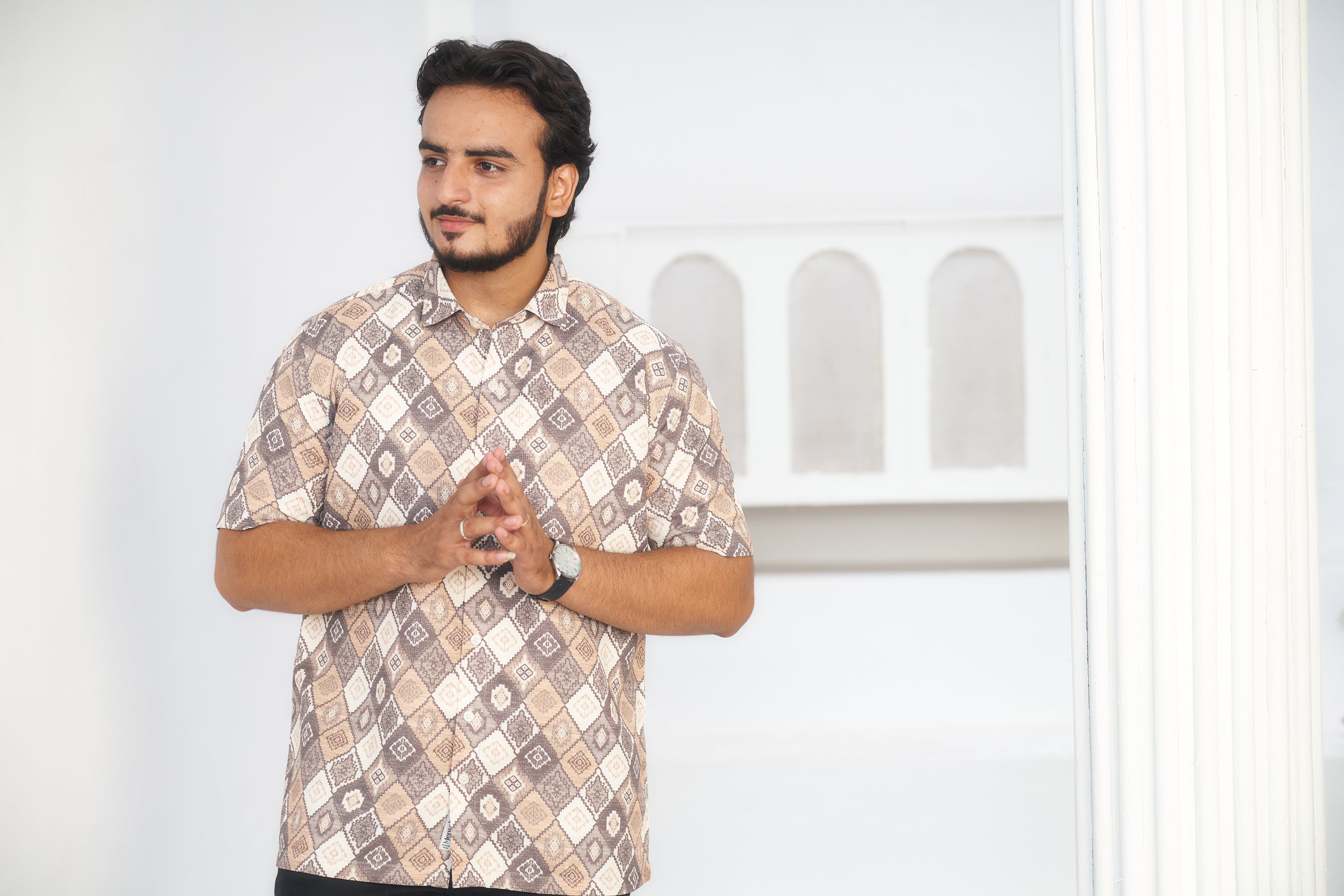 Mensoline Men's Geometric Diamond Print Blend Shirt