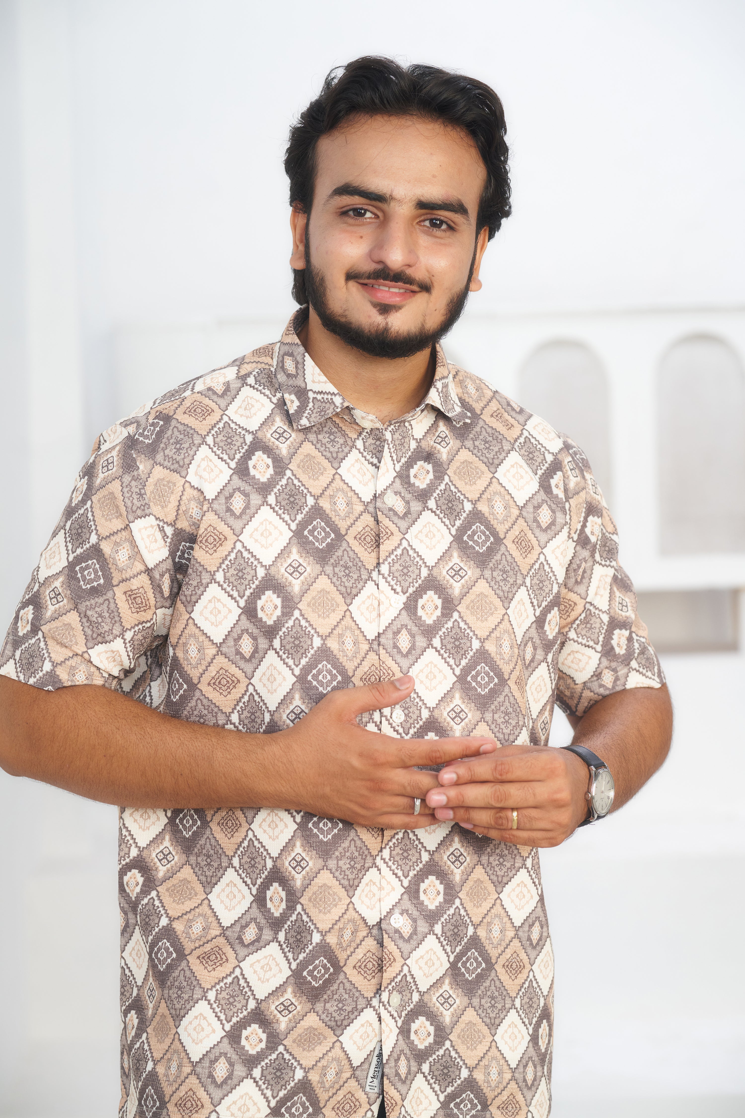 Mensoline Men's Geometric Diamond Print Blend Shirt