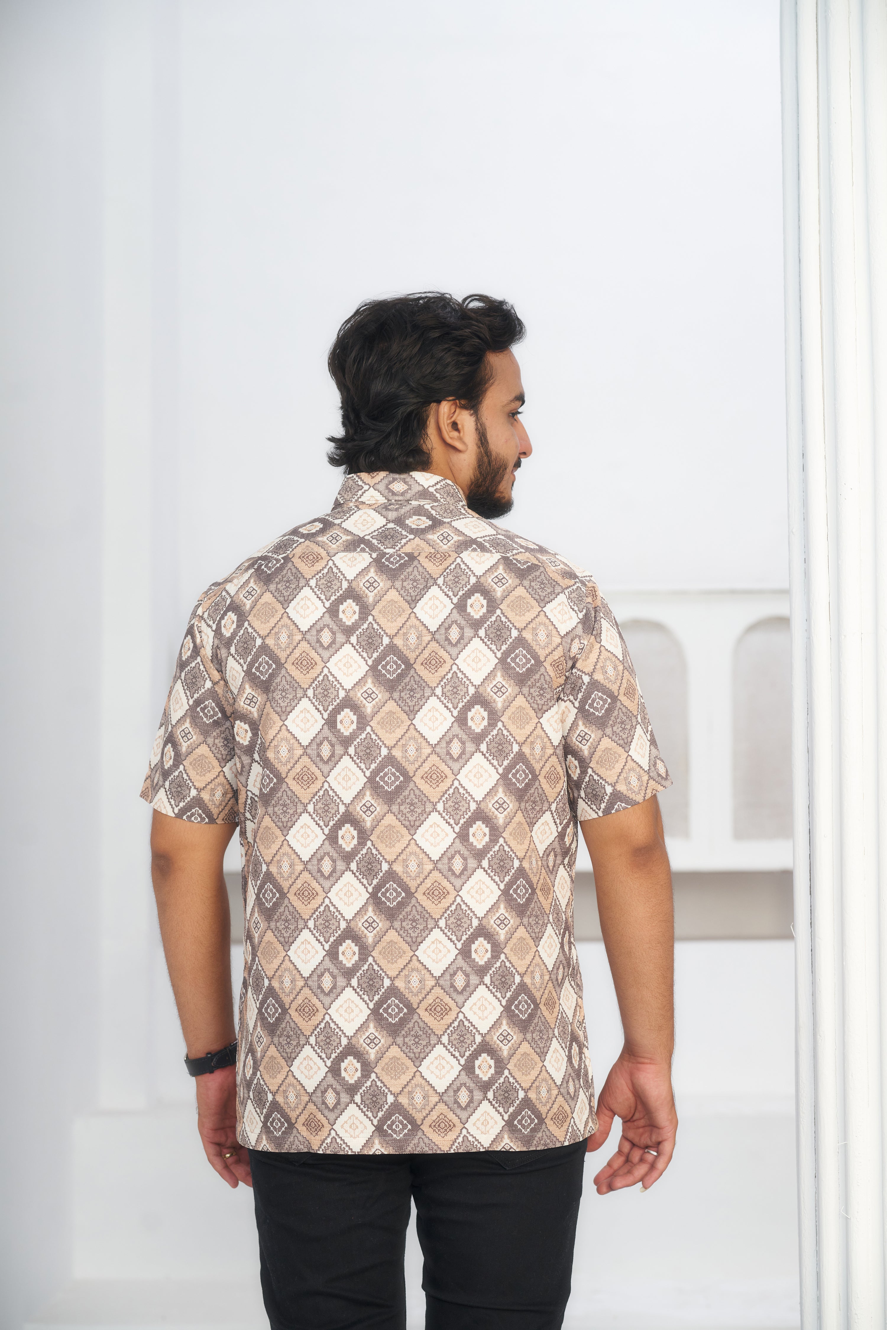 Mensoline Men's Geometric Diamond Print Blend Shirt