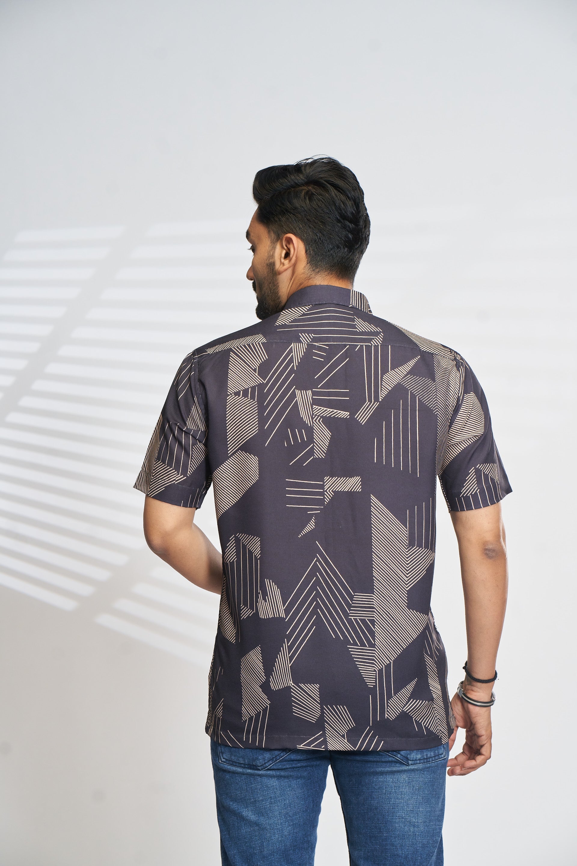 Mensoline Night Graphite Geometric Print Shirt – Sharp, Sleek & Modern.