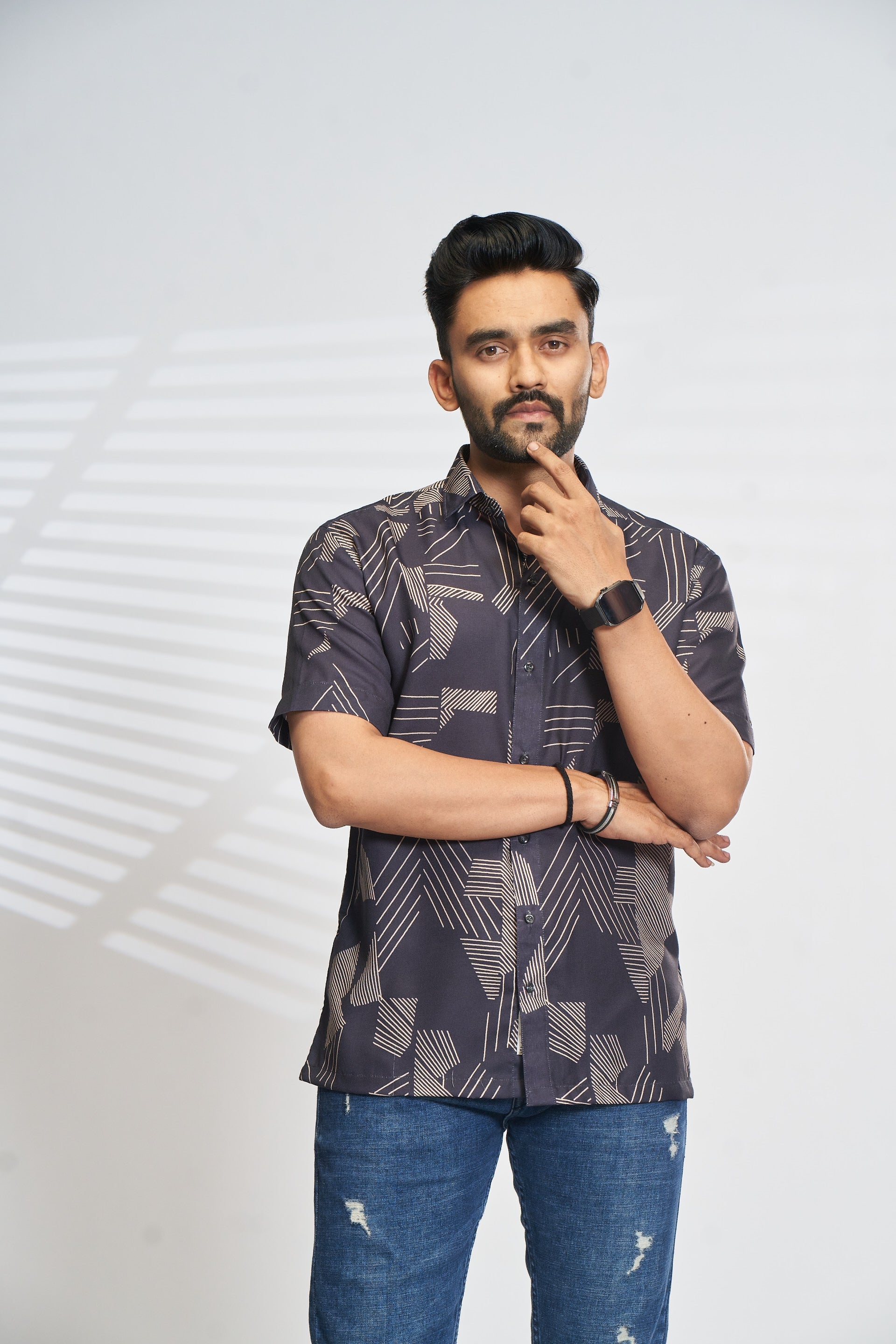Mensoline Night Graphite Geometric Print Shirt – Sharp, Sleek & Modern.