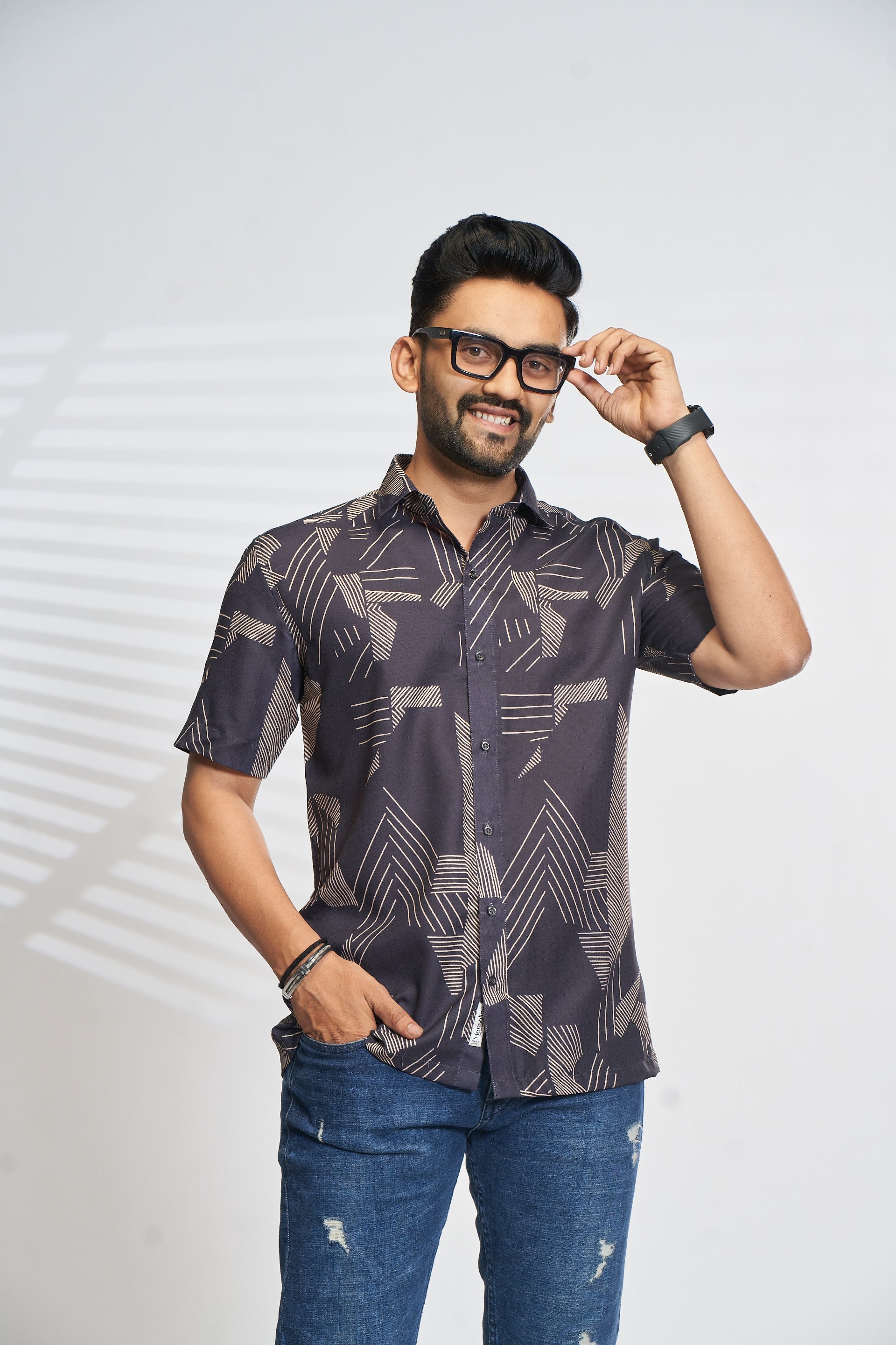 Mensoline Night Graphite Geometric Print Shirt – Sharp, Sleek & Modern.