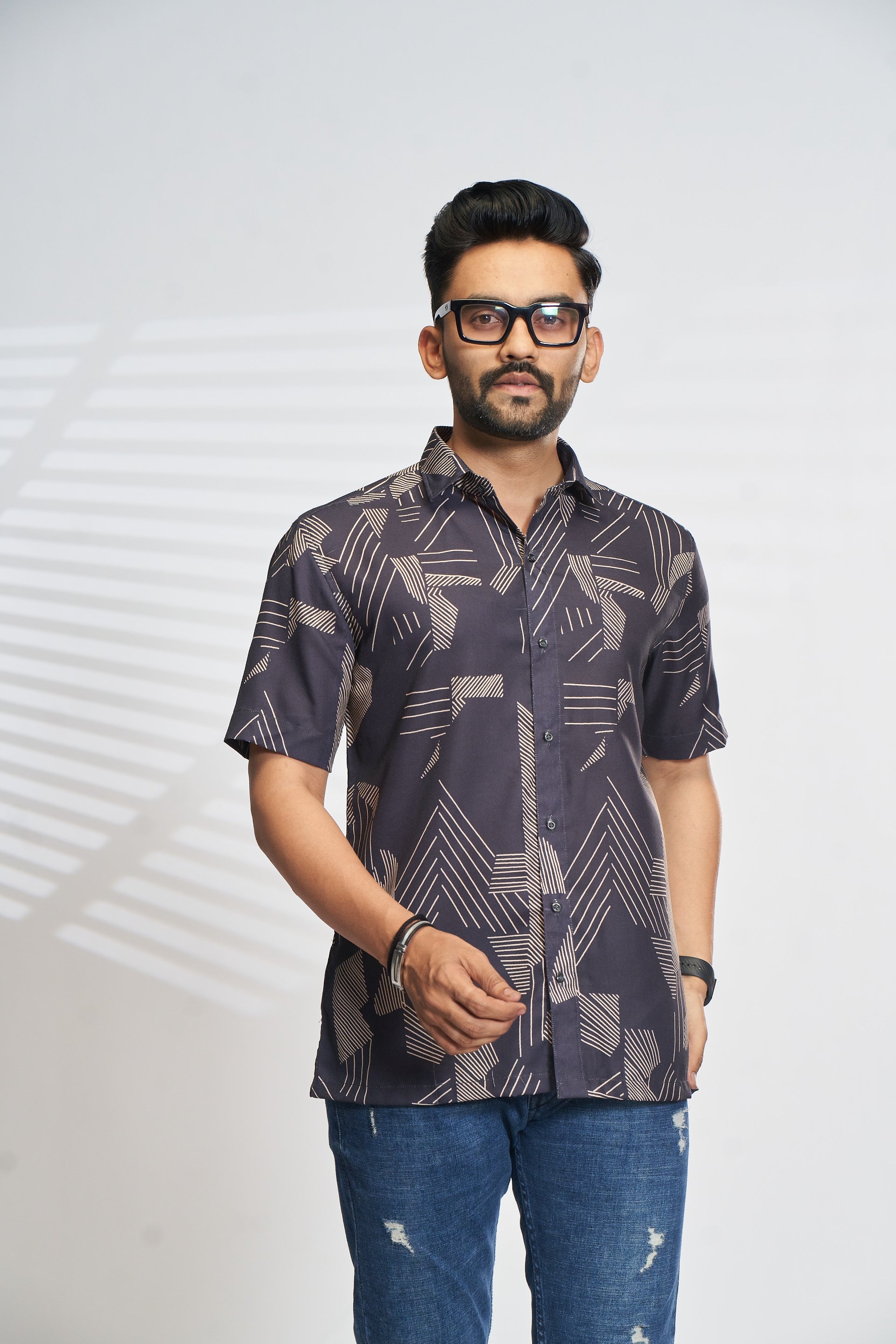 Mensoline Night Graphite Geometric Print Shirt – Sharp, Sleek & Modern.