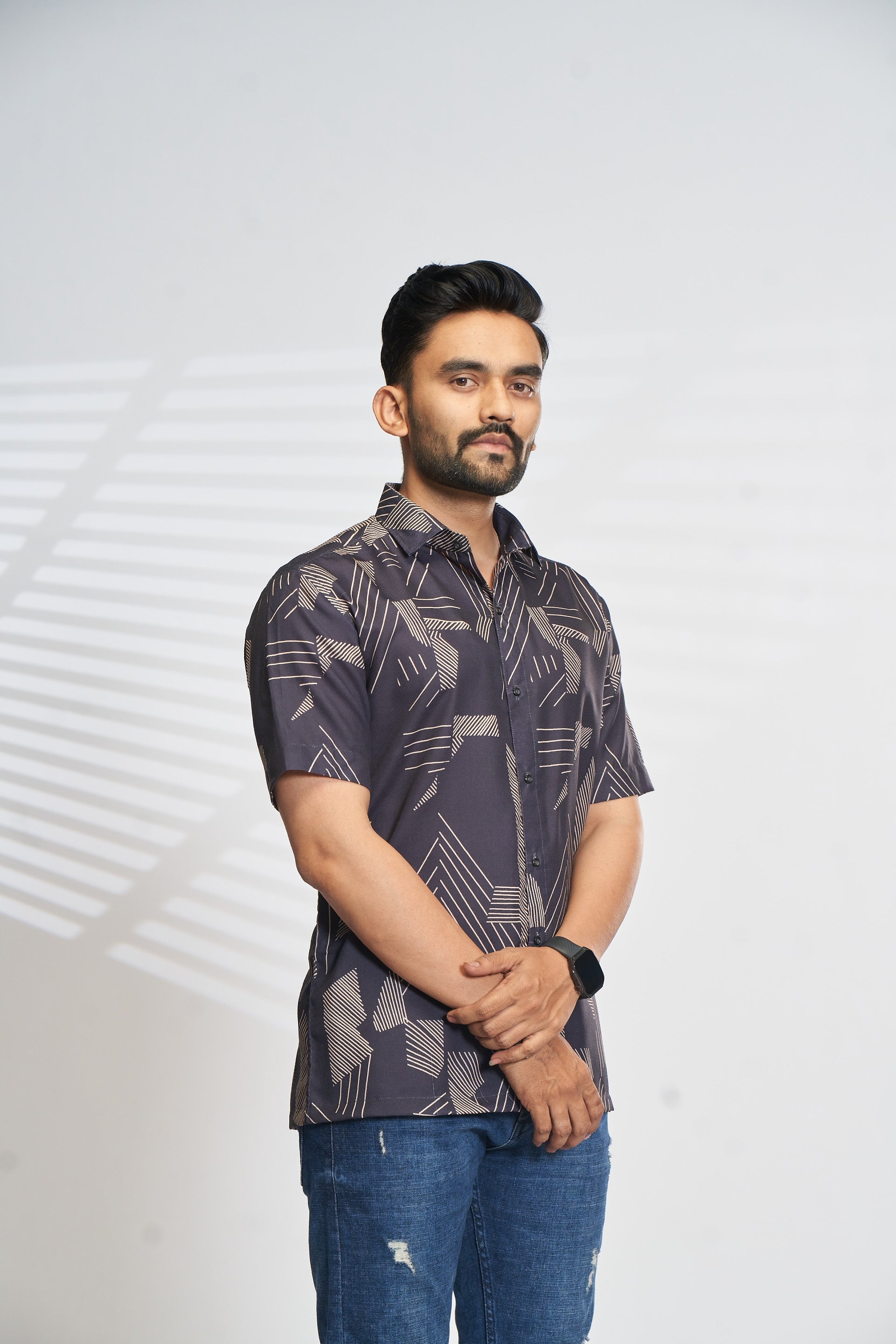 Mensoline Night Graphite Geometric Print Shirt – Sharp, Sleek & Modern.
