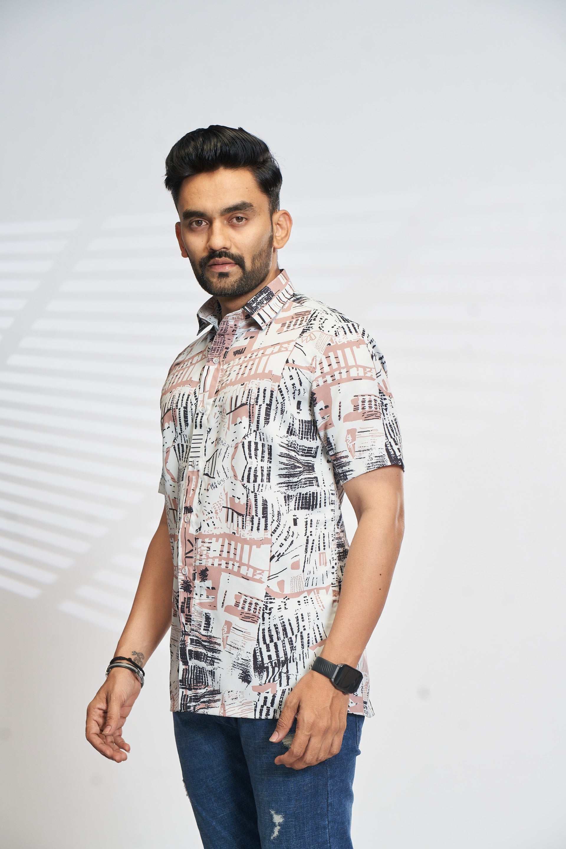 Mensoline CitySketch Printed Men’s Shirt – Artistic Urban Vibes for Casual Days.