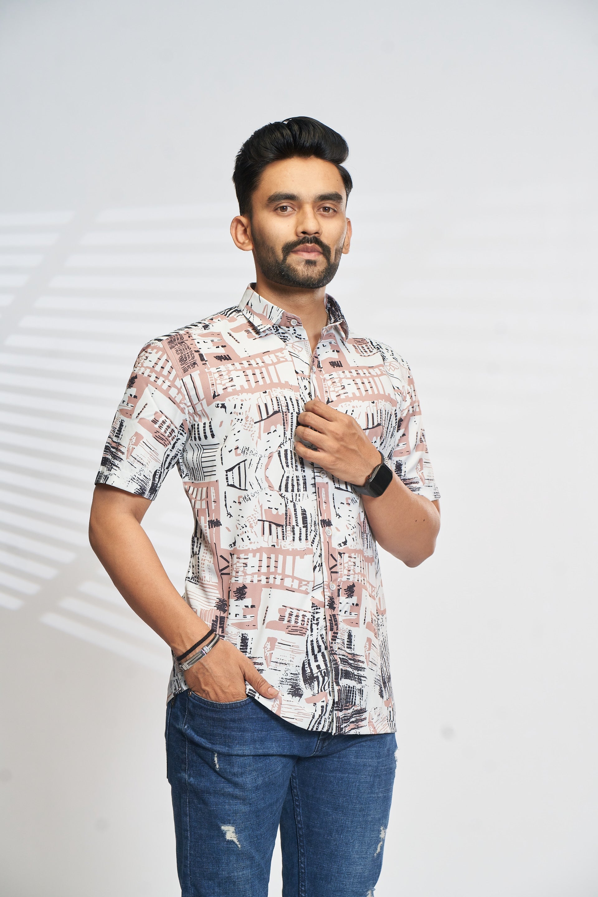 Mensoline CitySketch Printed Men’s Shirt – Artistic Urban Vibes for Casual Days.
