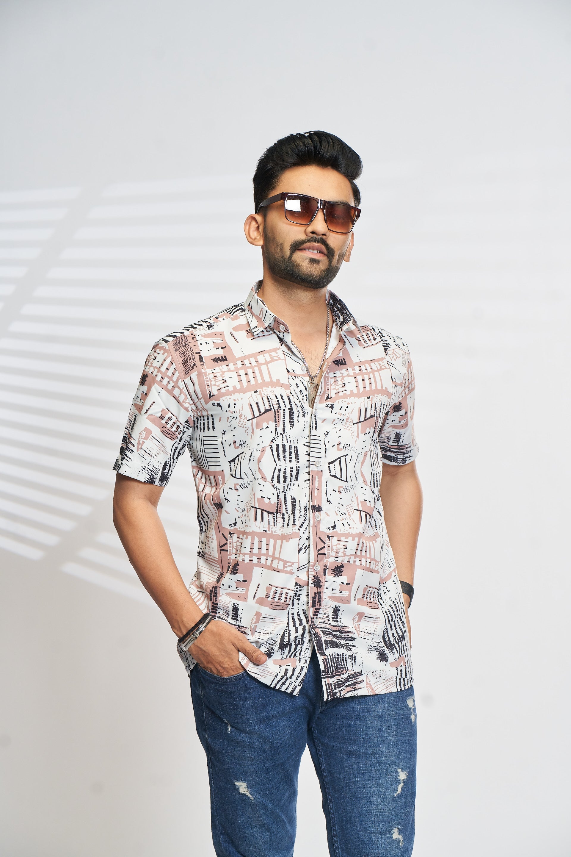 Mensoline CitySketch Printed Men’s Shirt – Artistic Urban Vibes for Casual Days.