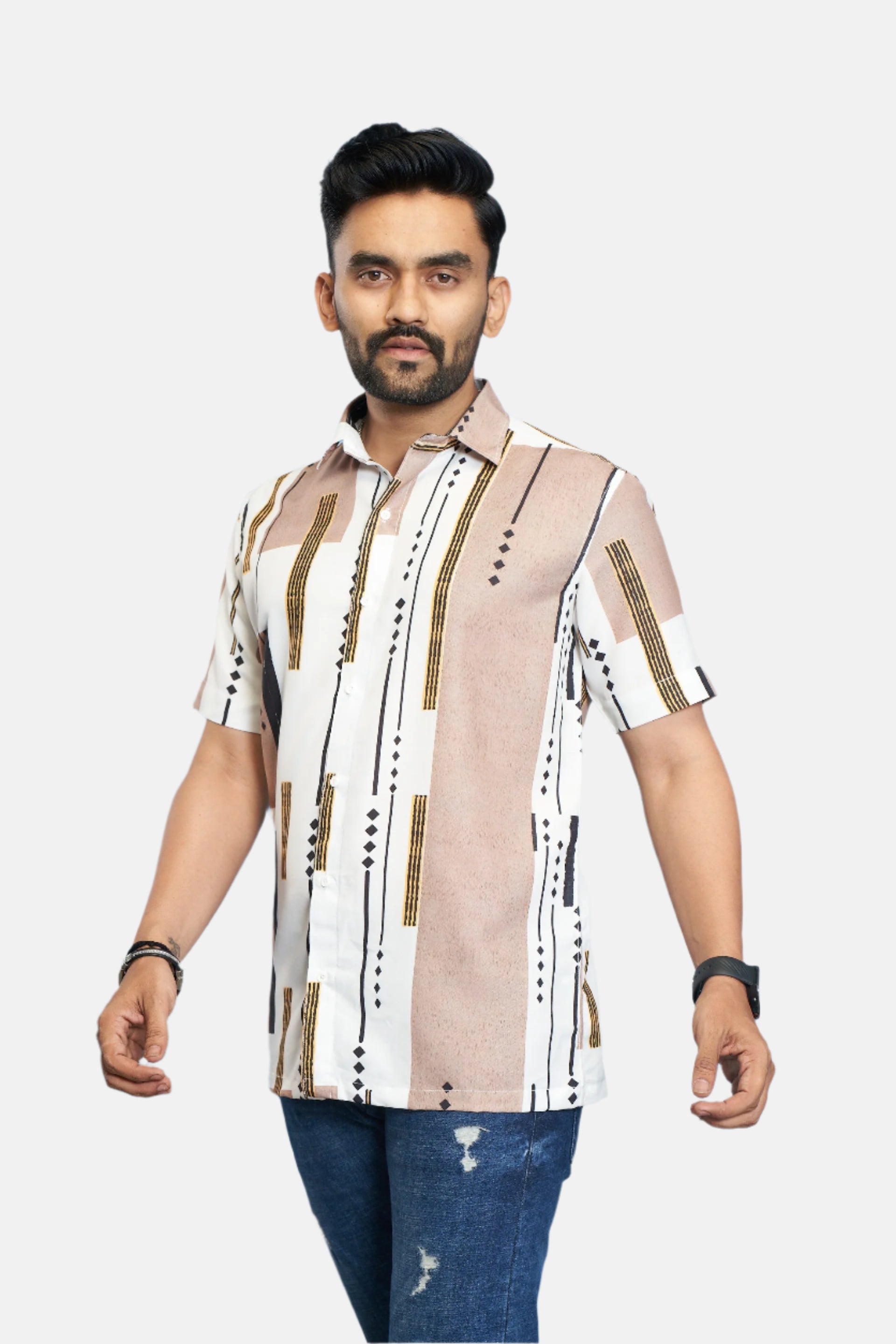 Mensoline Sophisticated Printed Shirt in Natural Tones for the Style-Savvy Modern Man.