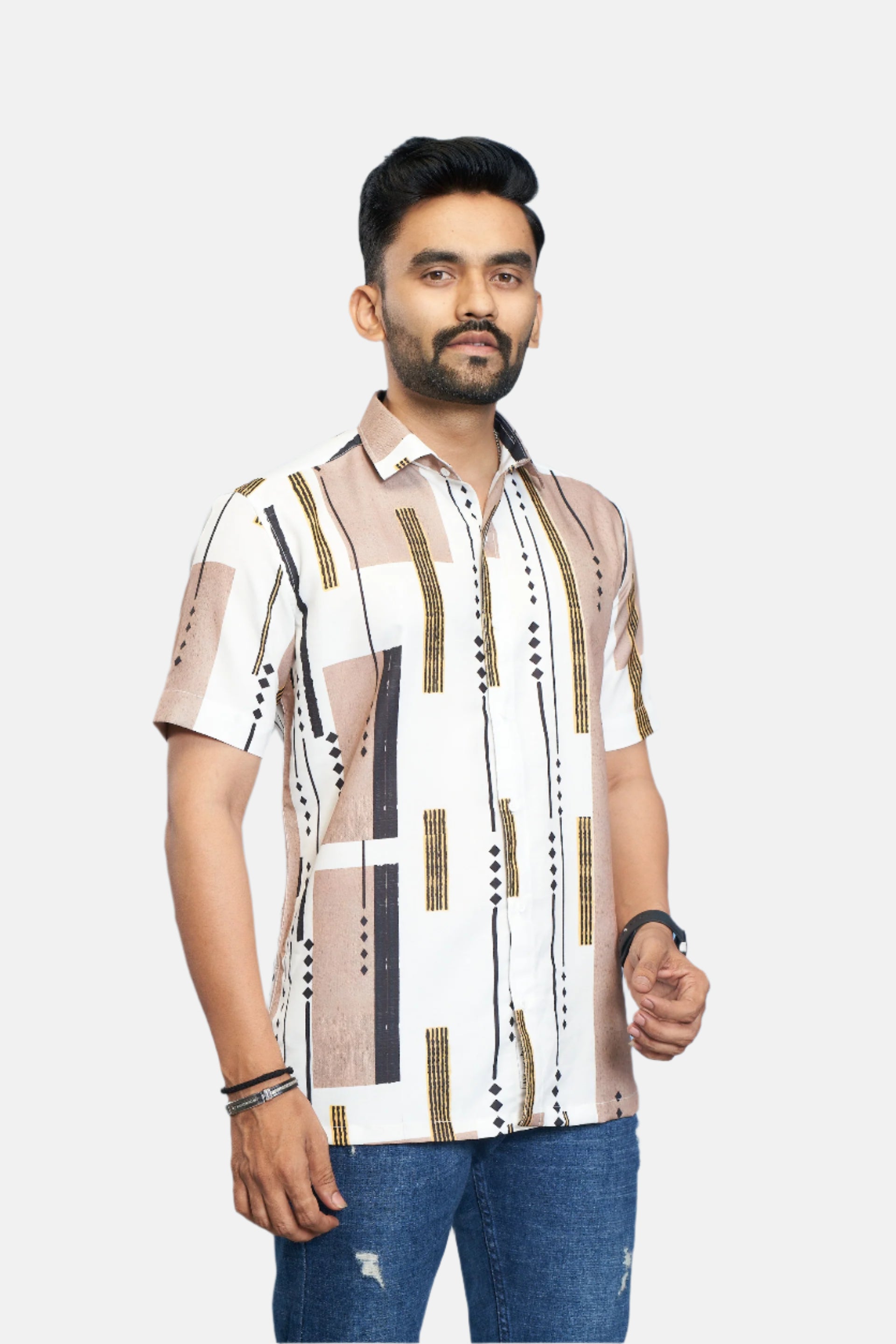 Mensoline Sophisticated Printed Shirt in Natural Tones for the Style-Savvy Modern Man.
