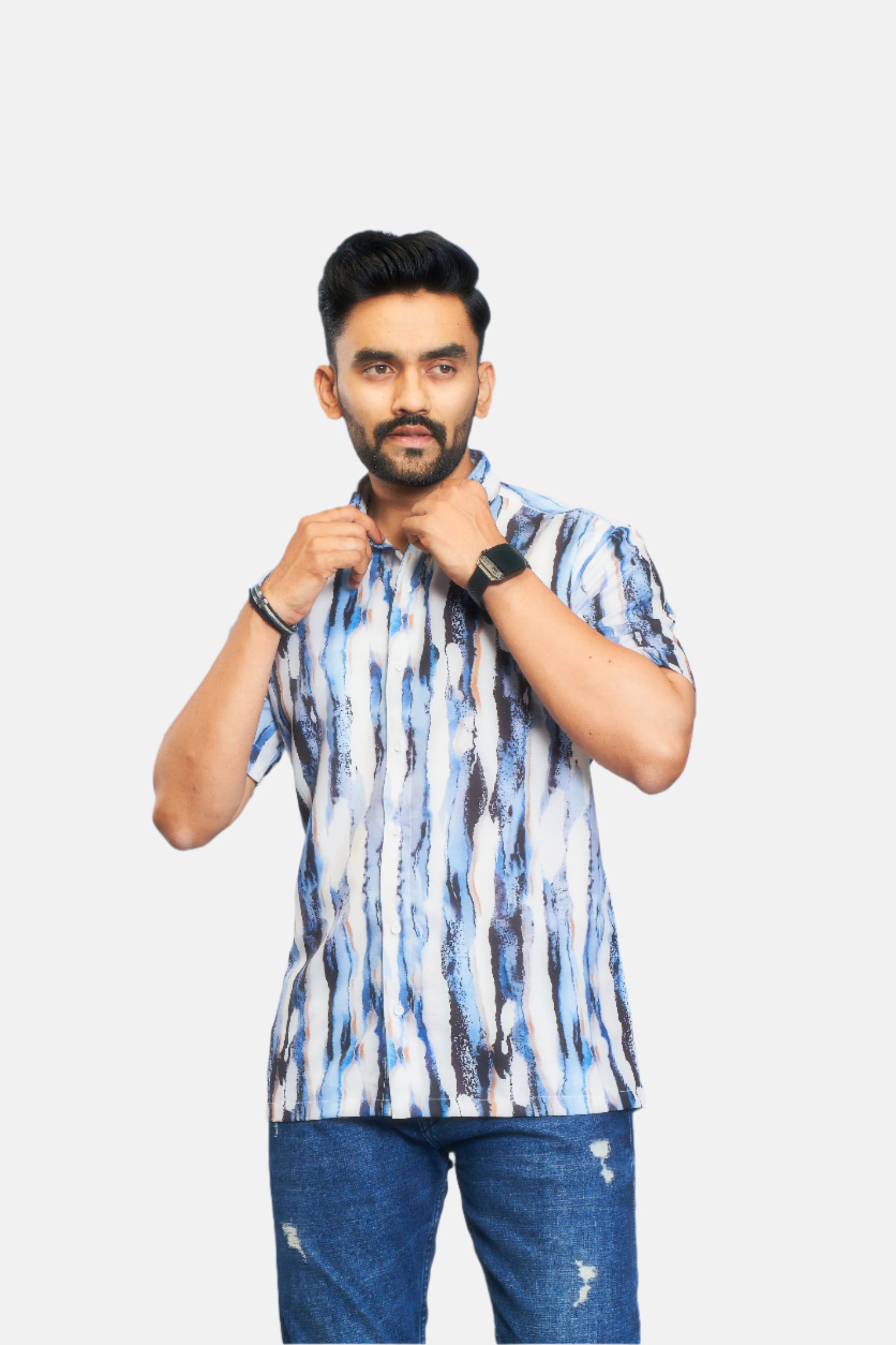 Mensoline Men's Sky Blue Abstract Wave Printed Shirt.