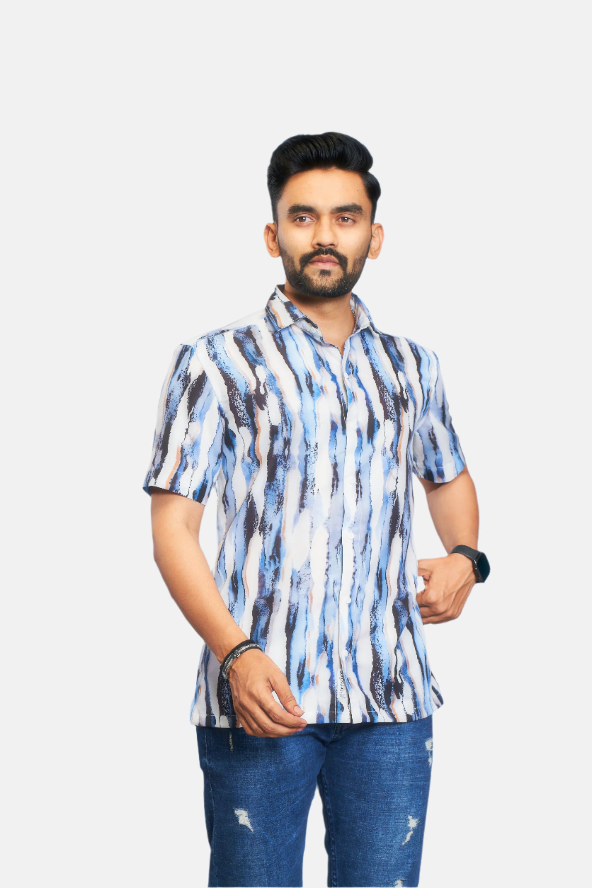 Mensoline Men's Sky Blue Abstract Wave Printed Shirt.