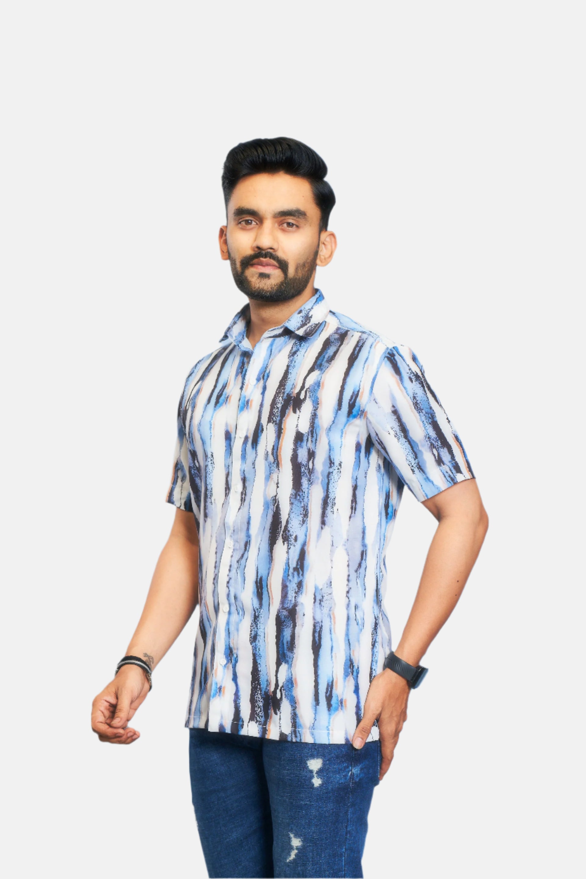 Mensoline Men's Sky Blue Abstract Wave Printed Shirt.