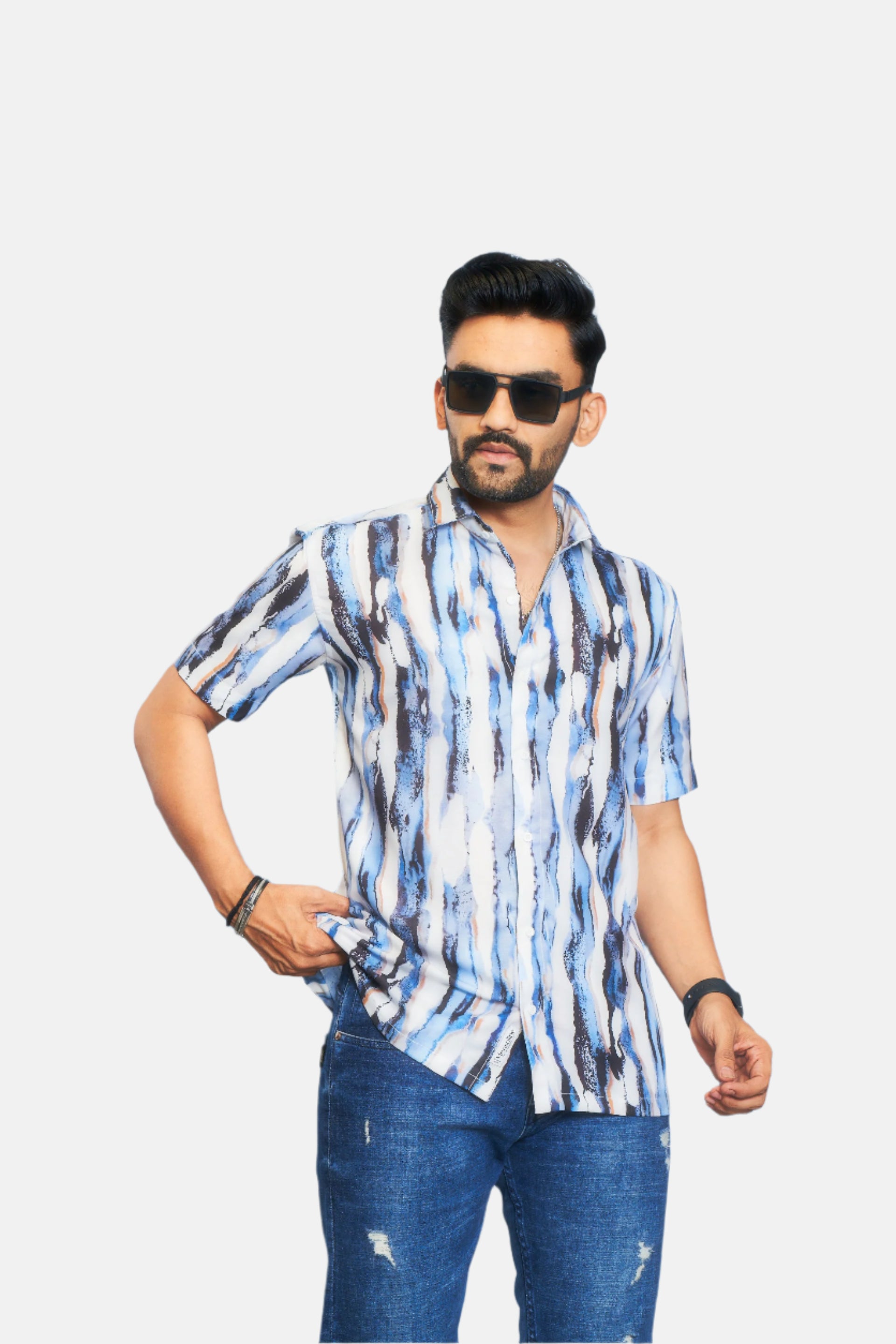 Mensoline Men's Sky Blue Abstract Wave Printed Shirt.