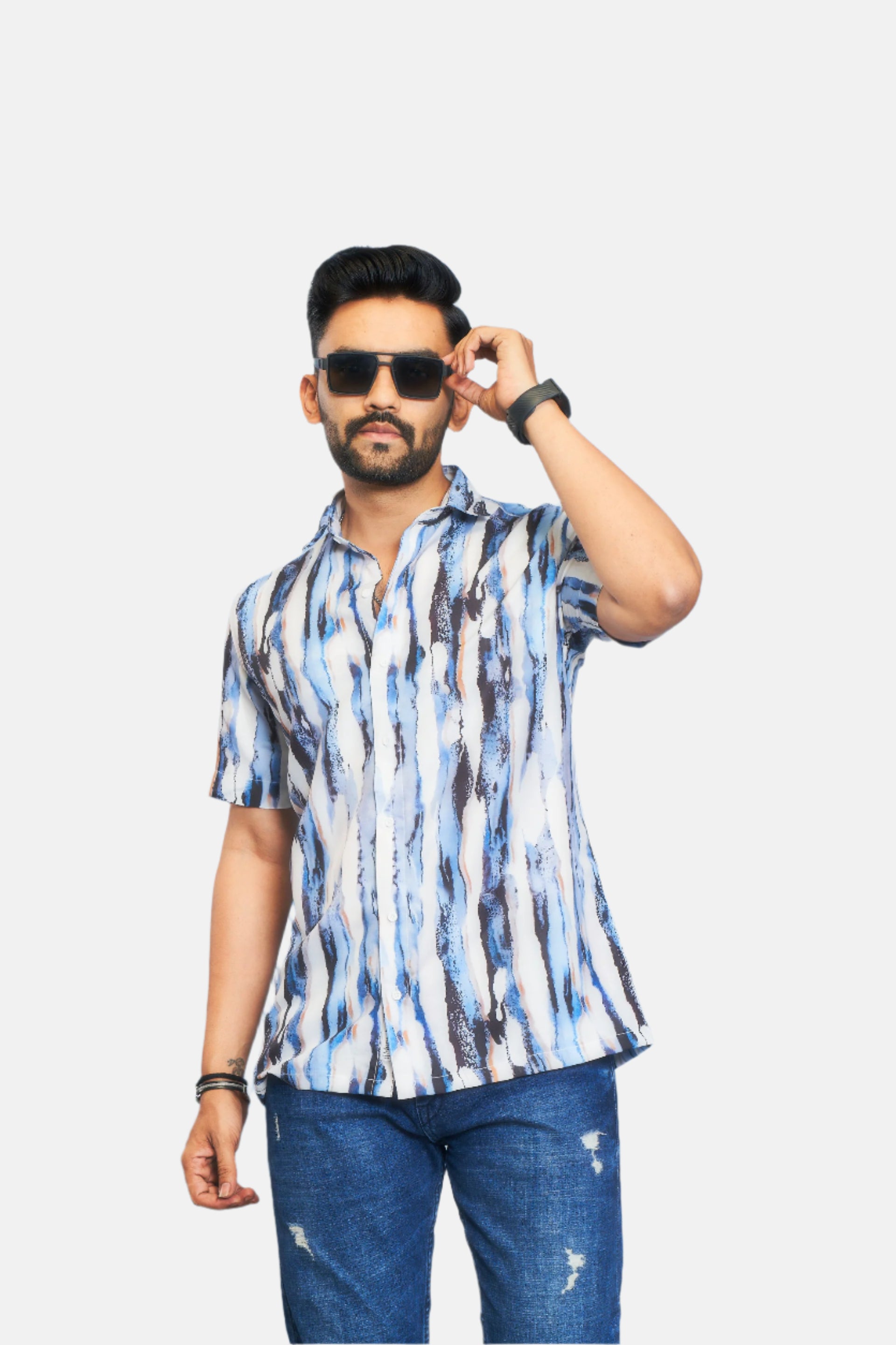 Mensoline Men's Sky Blue Abstract Wave Printed Shirt.