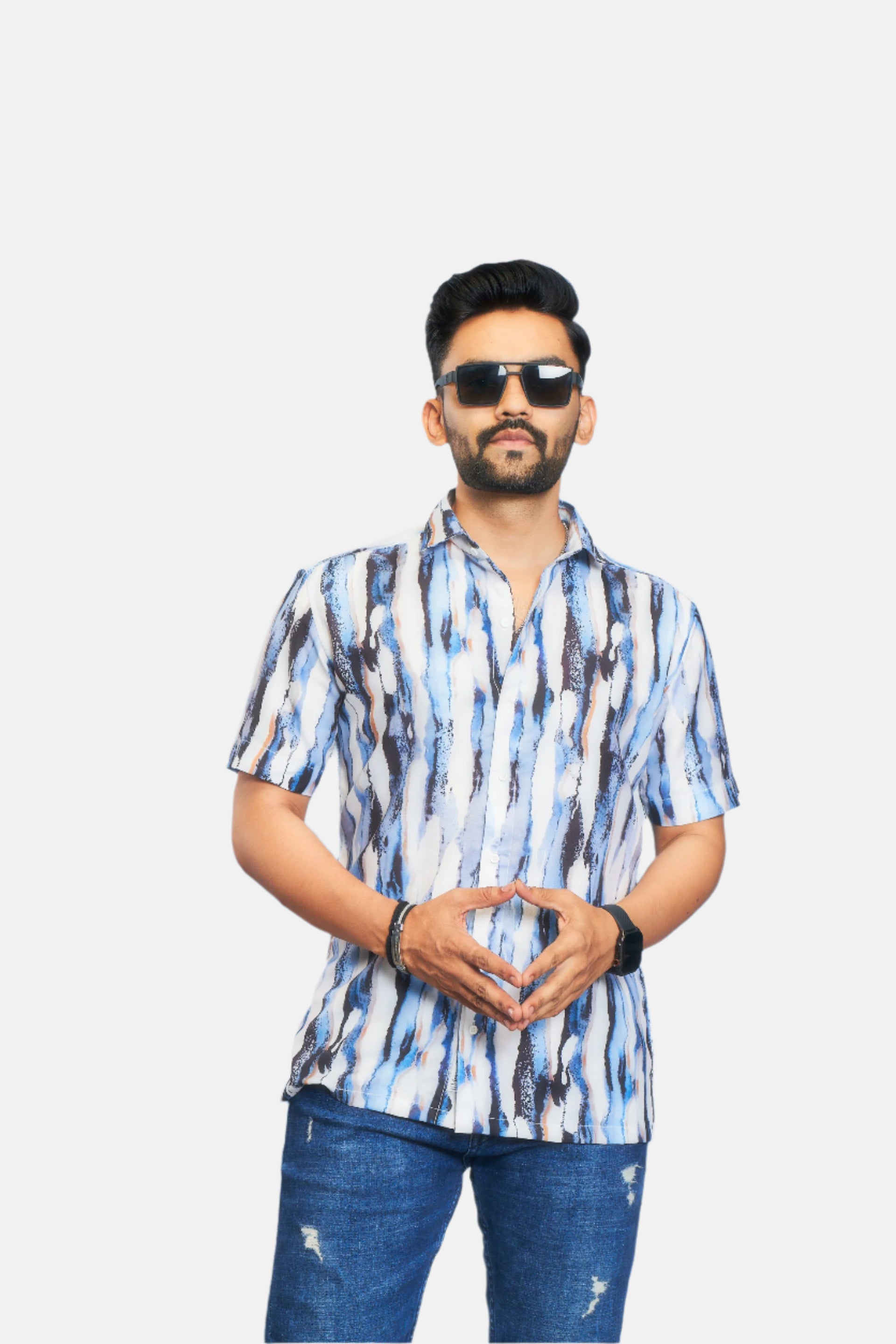 Mensoline Men's Sky Blue Abstract Wave Printed Shirt.