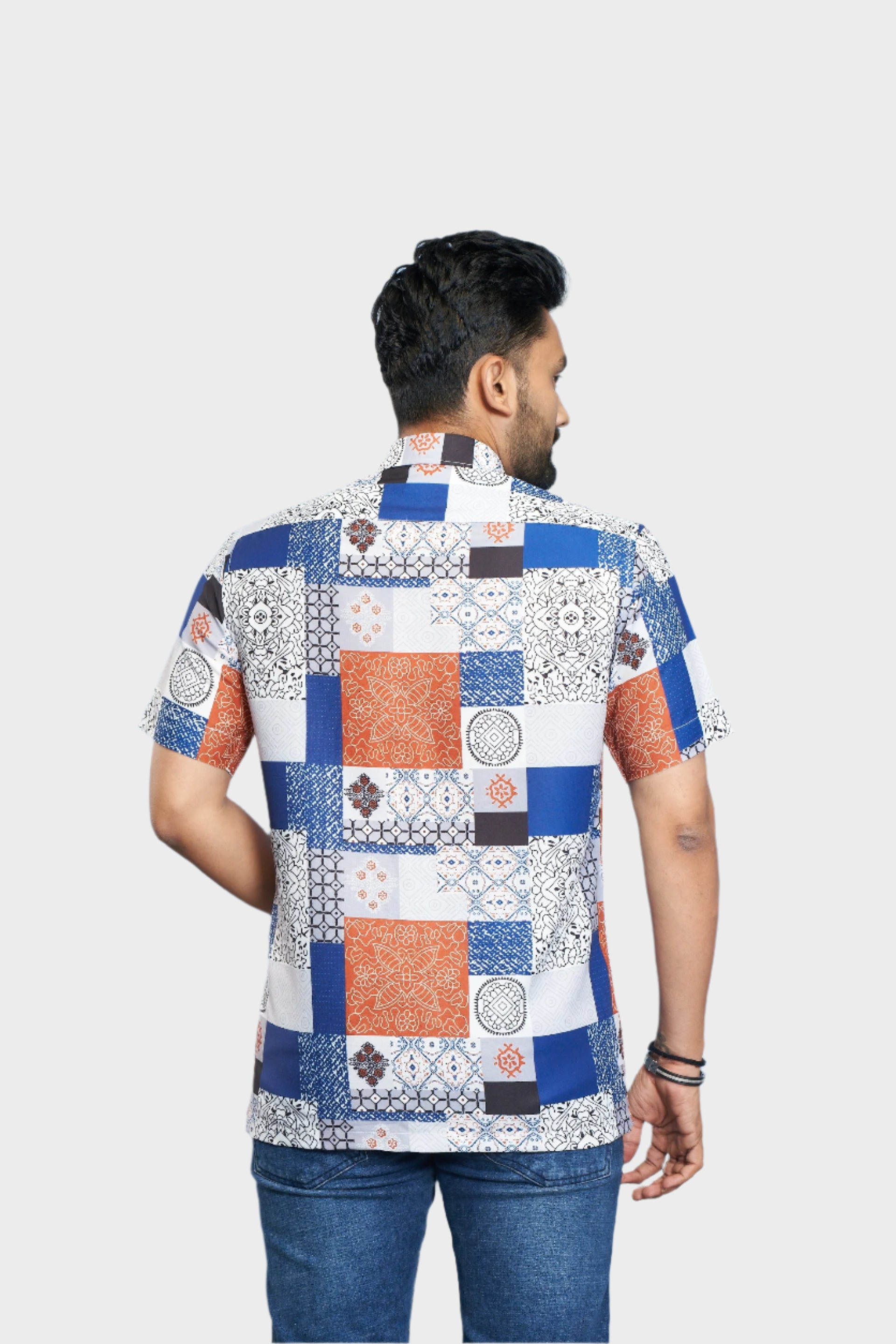 Mensoline Men's Premium Cotton Blend Patchwork Print Shirt.