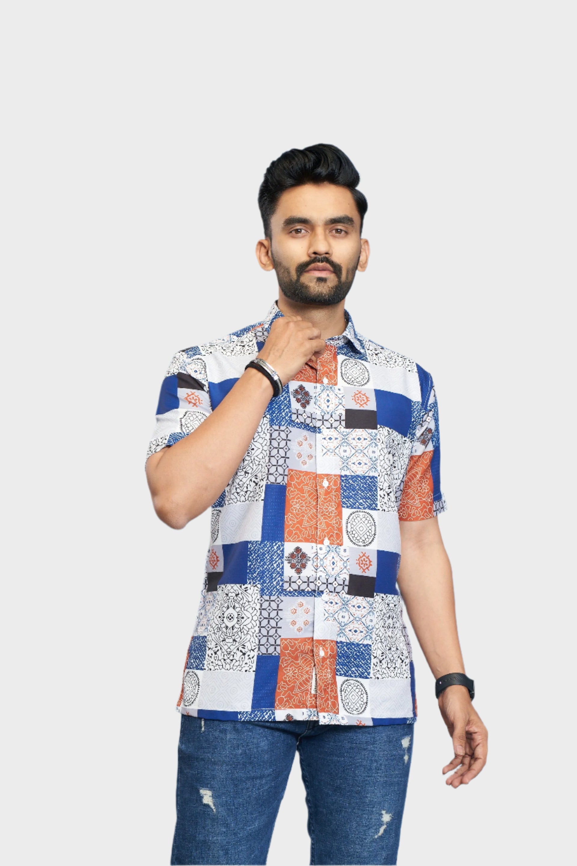 Mensoline Men's Premium Cotton Blend Patchwork Print Shirt.