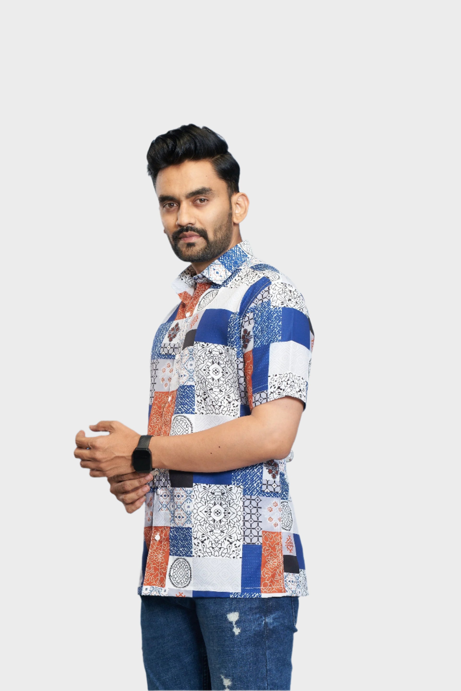 Mensoline Men's Premium Cotton Blend Patchwork Print Shirt.