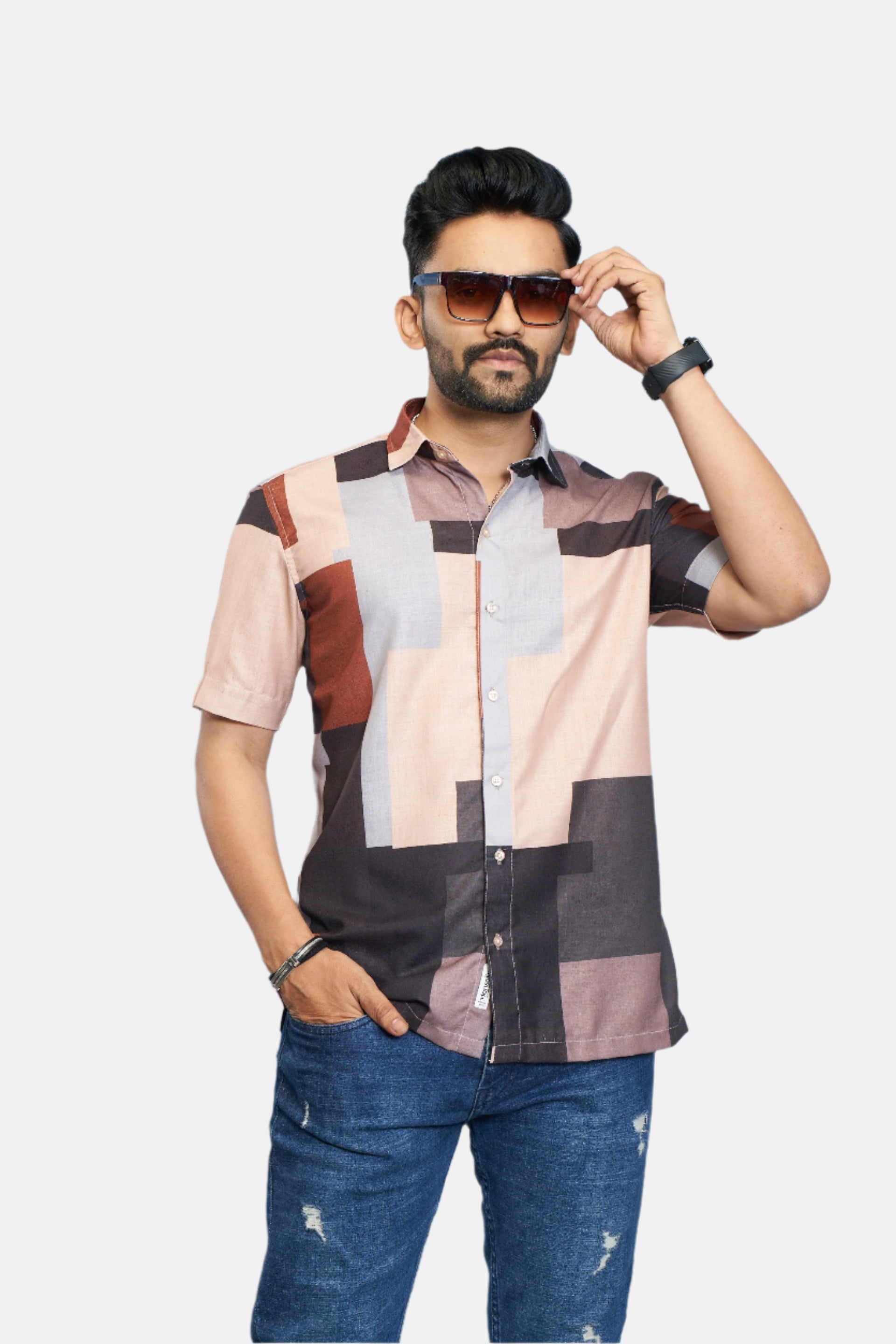 Mensoline Geometric Abstract Print Designer Shirt for Men.