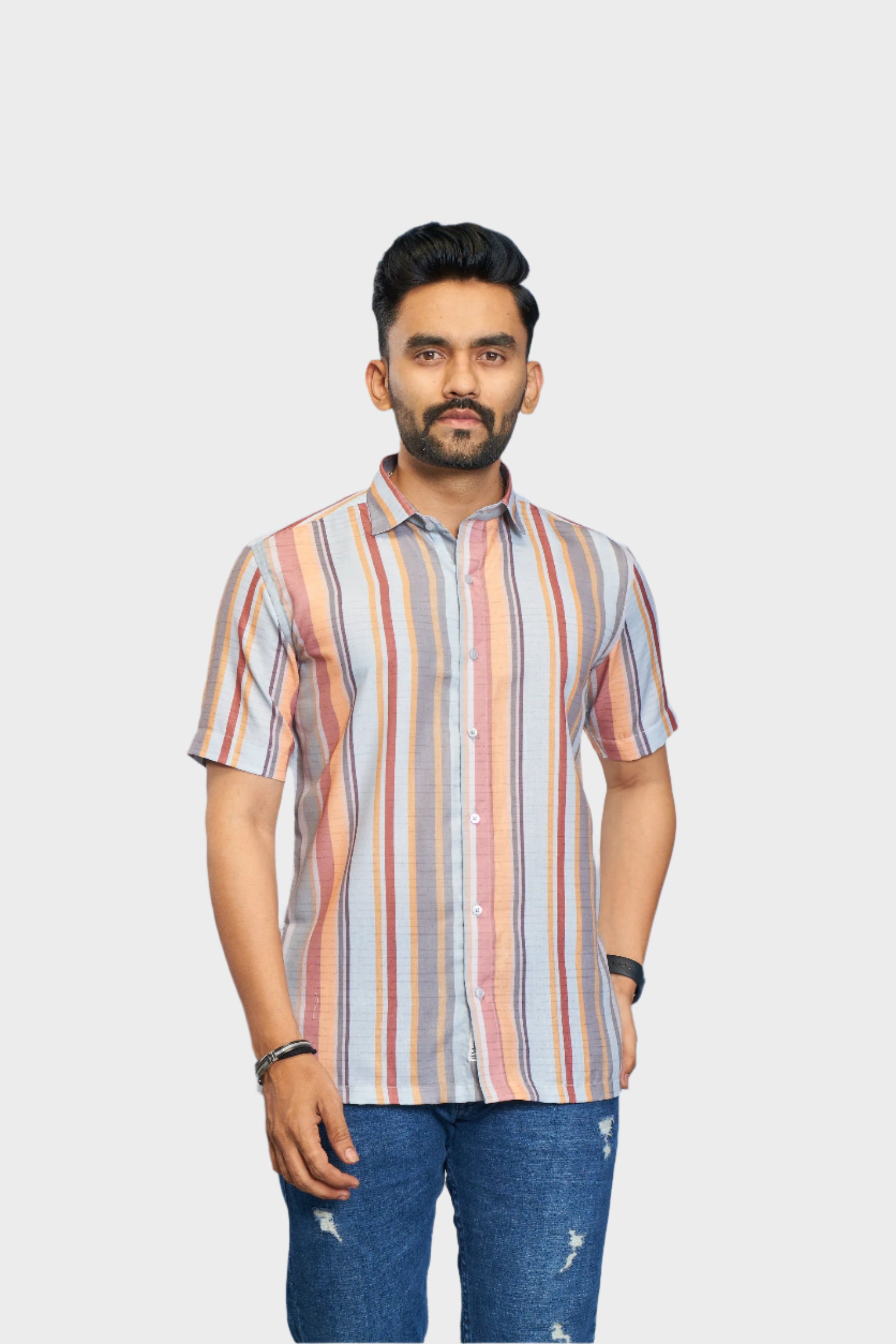 Mensoline Premium Cotton Blend Multi-Color Vertical Stripe Casual Shirt for Men.