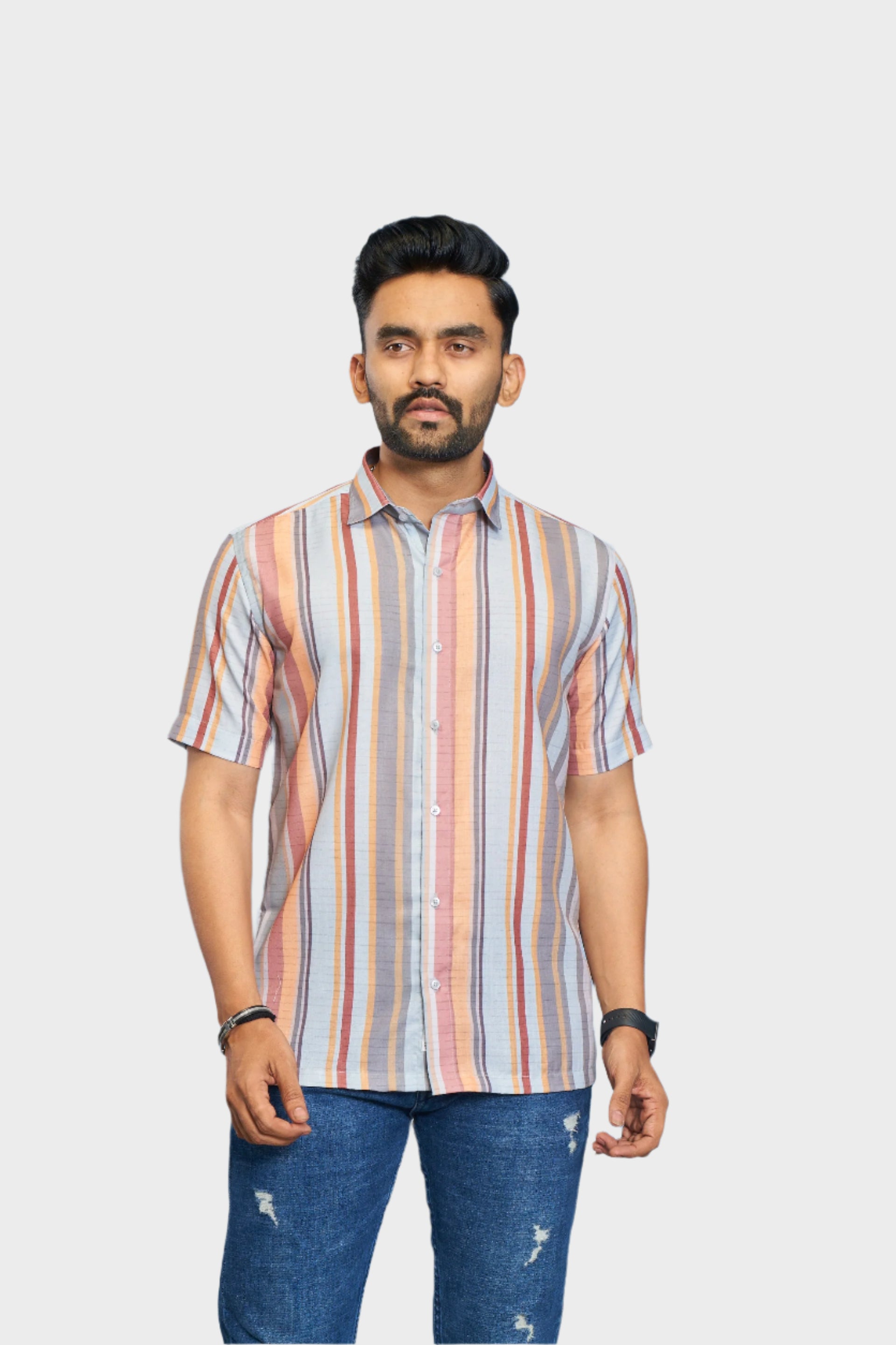 Mensoline Premium Cotton Blend Multi-Color Vertical Stripe Casual Shirt for Men.