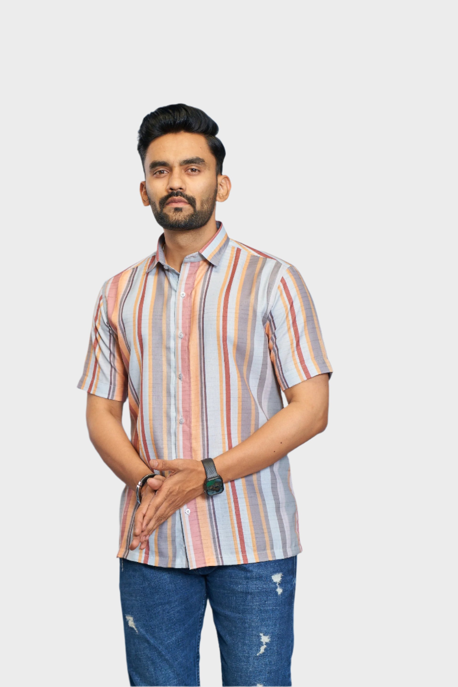 Mensoline Premium Cotton Blend Multi-Color Vertical Stripe Casual Shirt for Men.