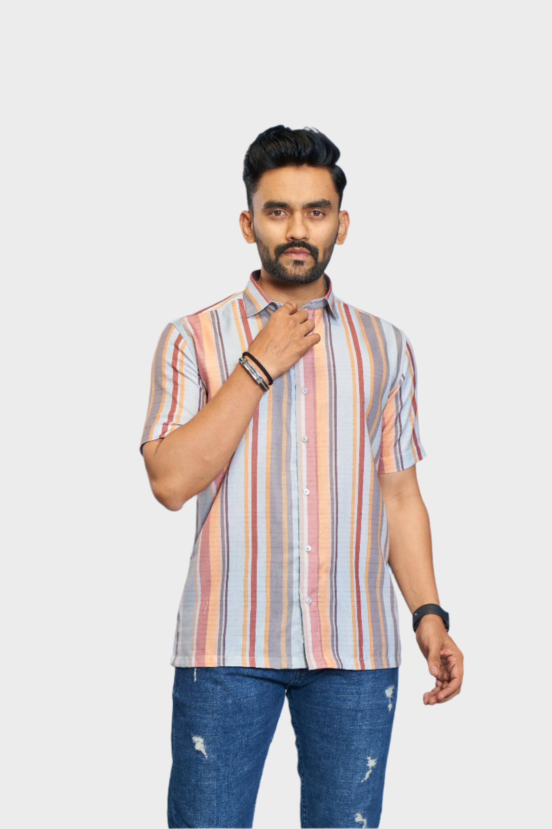 Mensoline Premium Cotton Blend Multi-Color Vertical Stripe Casual Shirt for Men.
