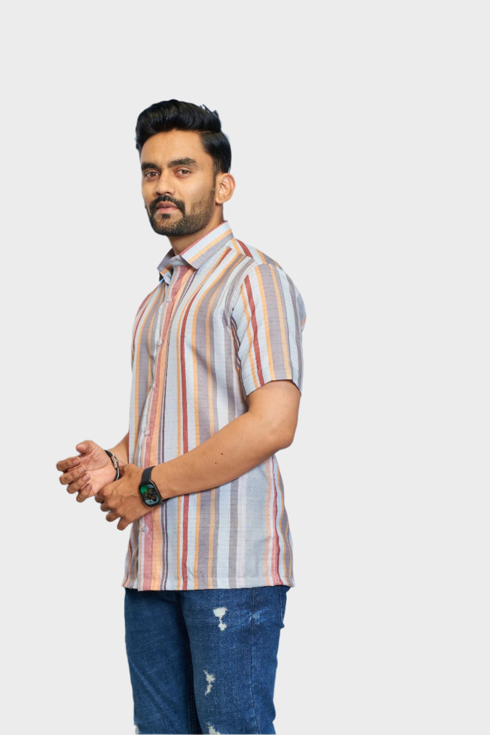 Mensoline Premium Cotton Blend Multi-Color Vertical Stripe Casual Shirt for Men.