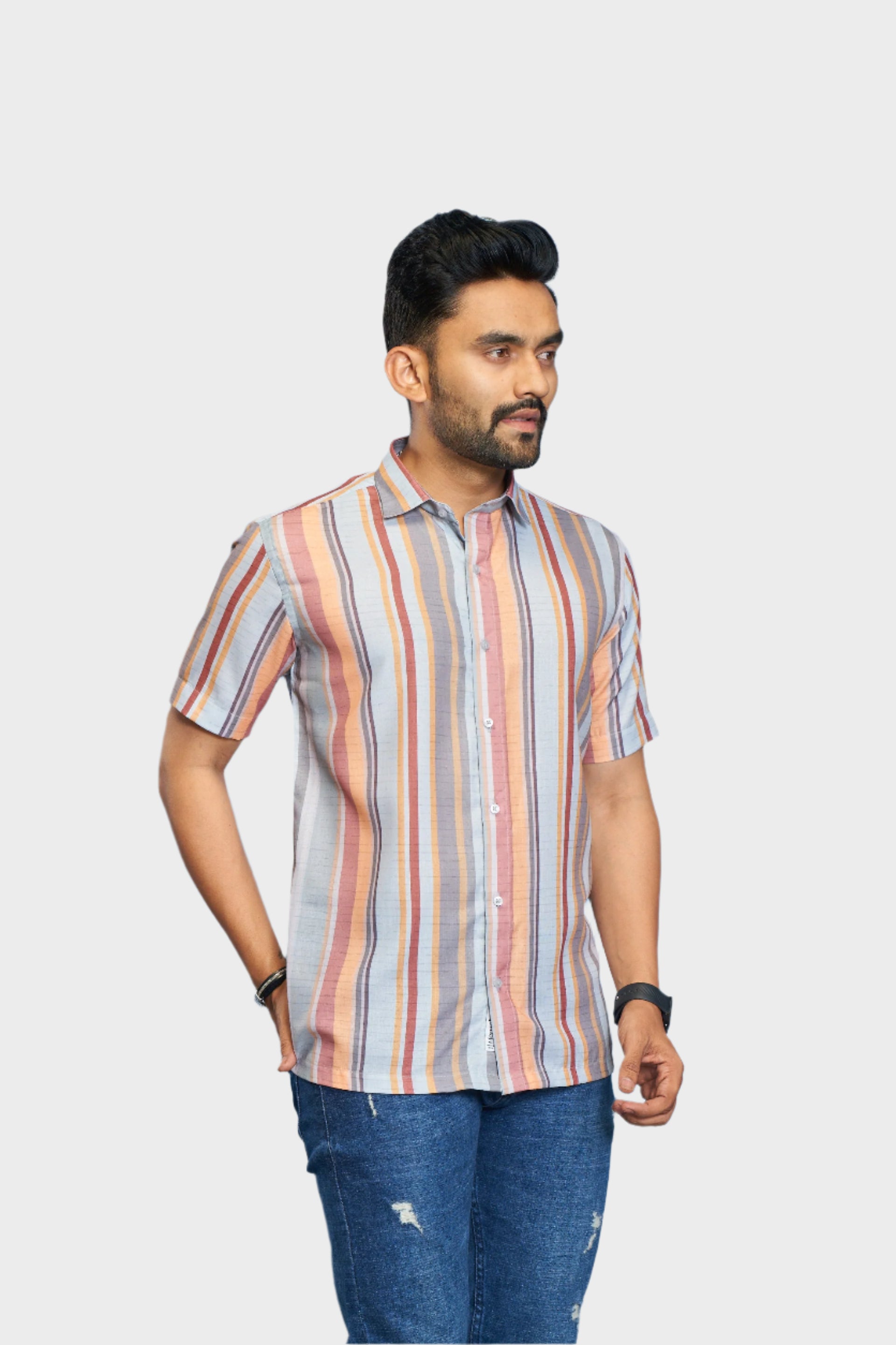 Mensoline Premium Cotton Blend Multi-Color Vertical Stripe Casual Shirt for Men.